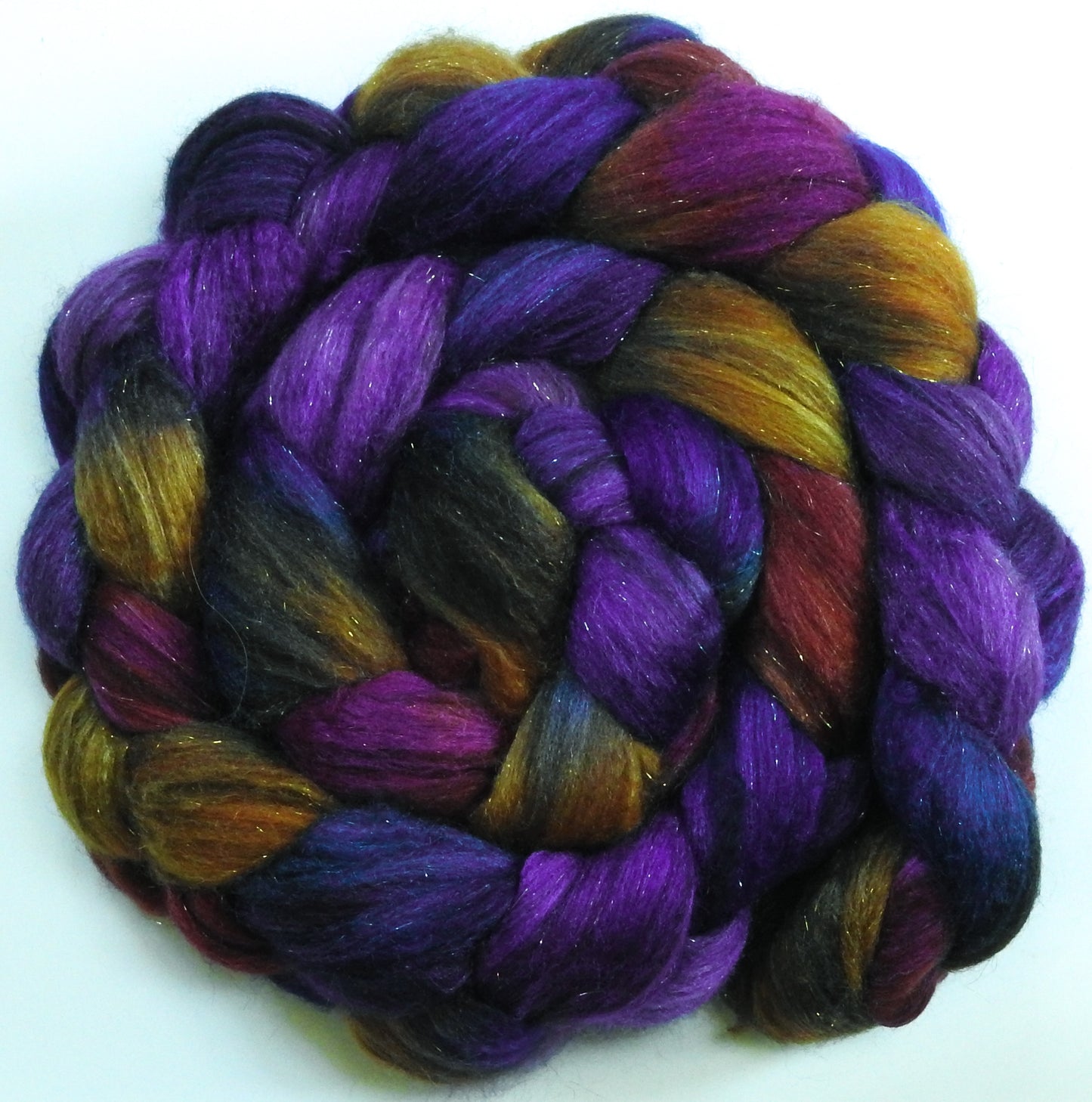 Esther - Batt in a Braid #53- YAK/ Tussah silk/ Superfine Merino/Gold Stellina(30/30/30/10)