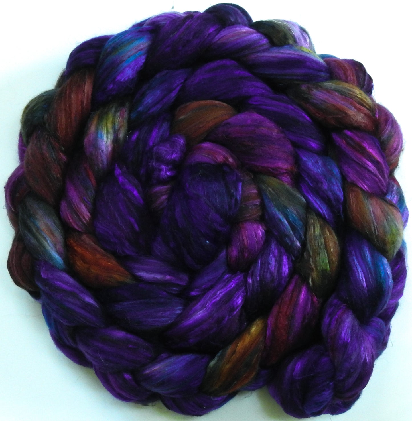 Esther- Batt in a Braid #39 -(5.9 oz) - Falkland Merino/ Mulberry Silk / Sari Silk (50/25/25)