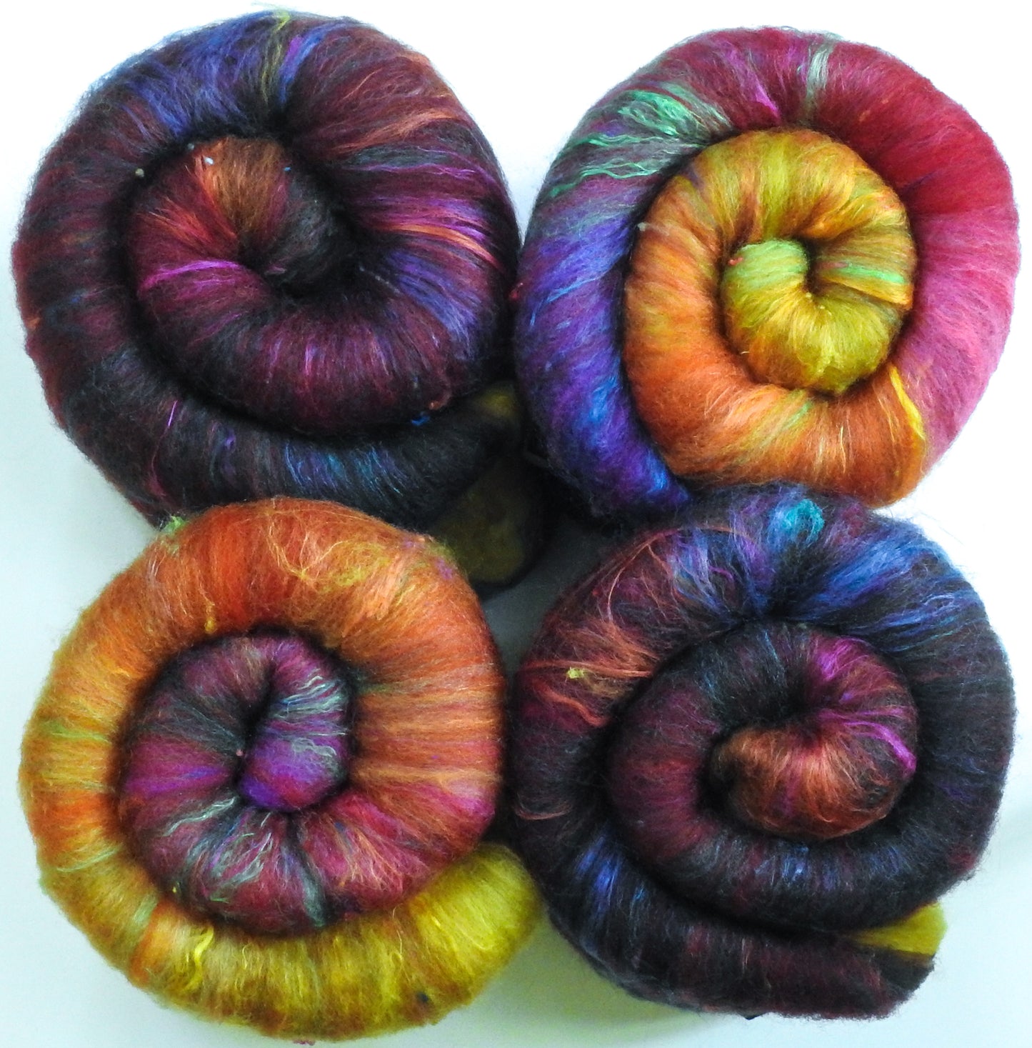 Non-Sparkle Roly-Poly Batts - Glossy Ibis (3.8 oz)- 30% Bond Fleece ; merino, polwarth, silk, bamboo, silk noil