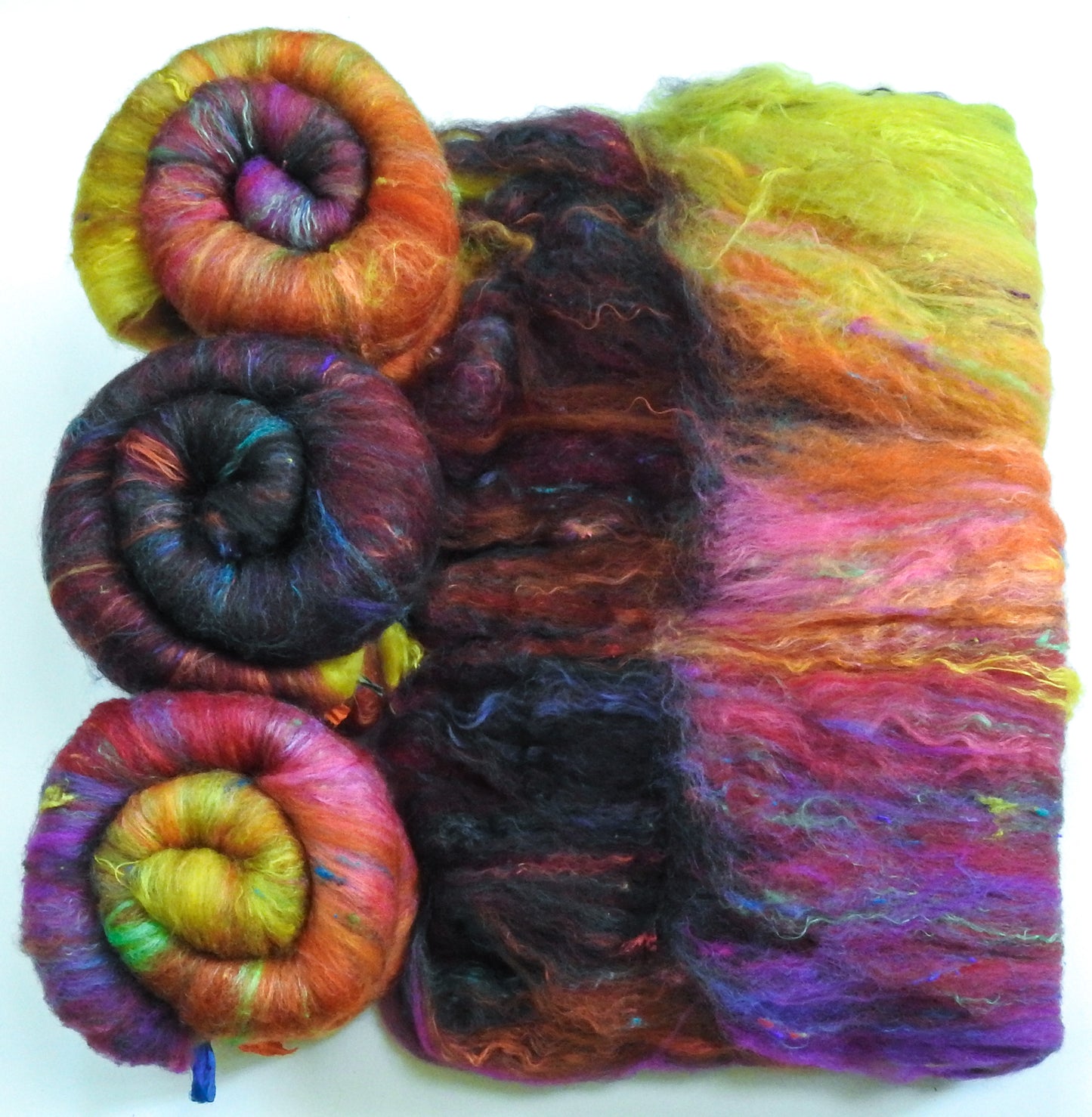 Non-Sparkle Roly-Poly Batts - Glossy Ibis (3.8 oz)- 30% Bond Fleece ; merino, polwarth, silk, bamboo, silk noil