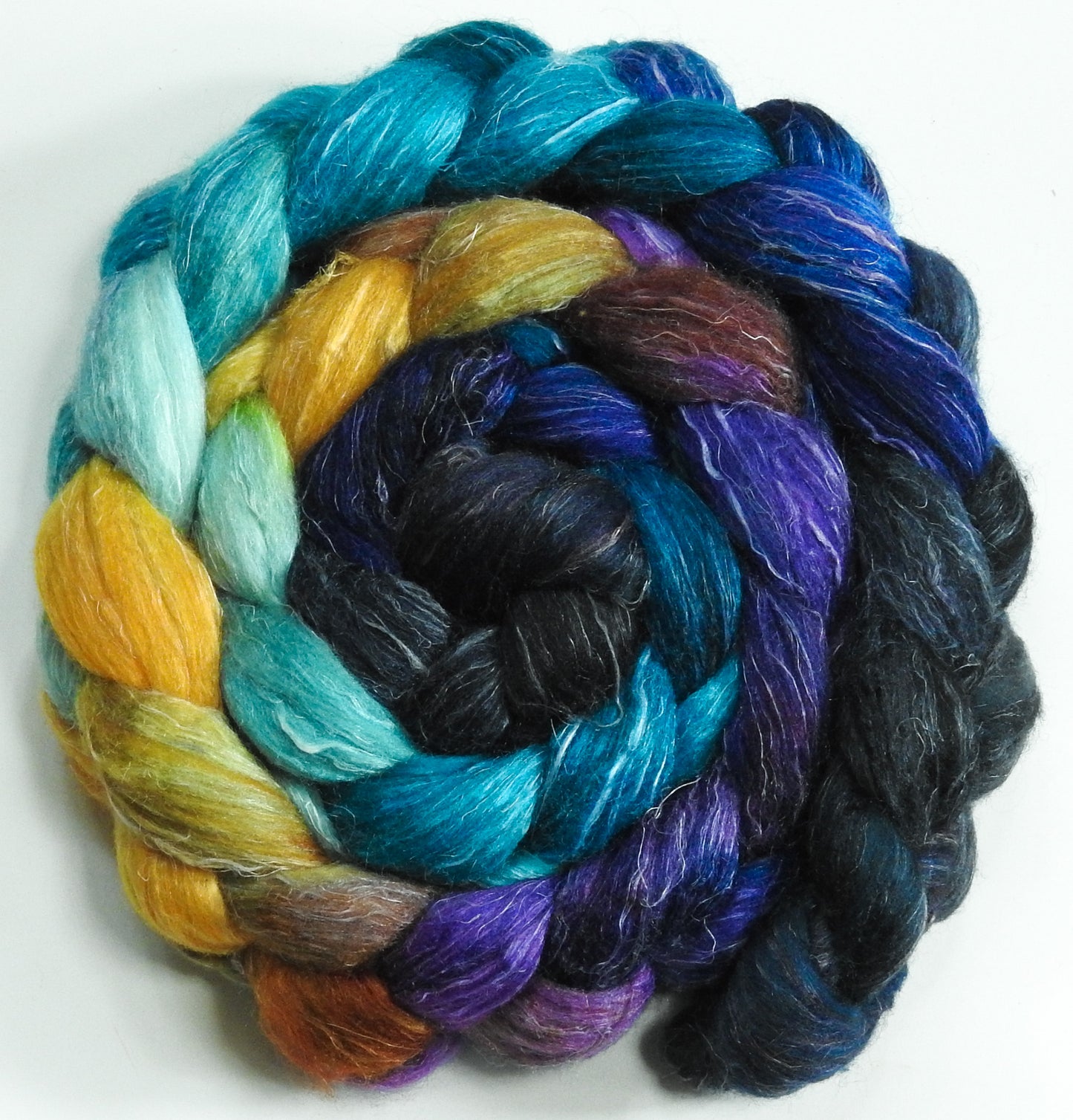 Trinidad -Batt in a Braid #29 -(6.9 oz.) Rambouillet / Tussah / Flax (40/40/20)