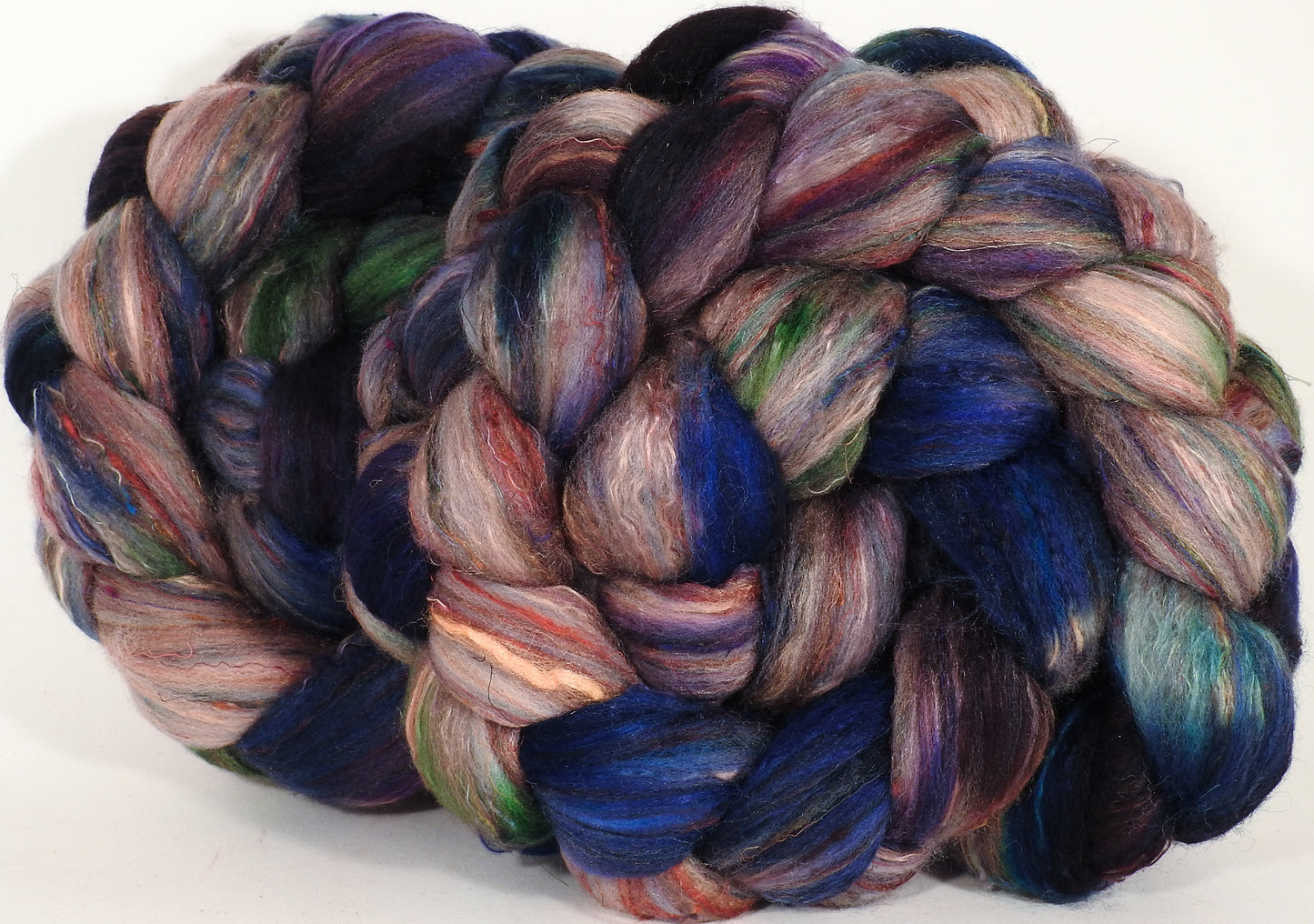 Batt in a Braid #39- SARI-#30 -(4.6 oz.) Falkland Merino/ Mulberry Silk / Sari Silk (50/25/25) - Inglenook Fibers
