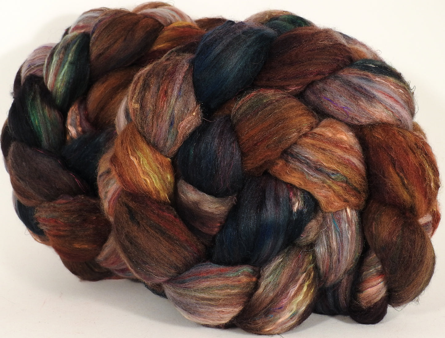 Batt in a Braid #39- SARI-#22 -(4.7 oz.) Falkland Merino/ Mulberry Silk / Sari Silk (50/25/25) - Inglenook Fibers