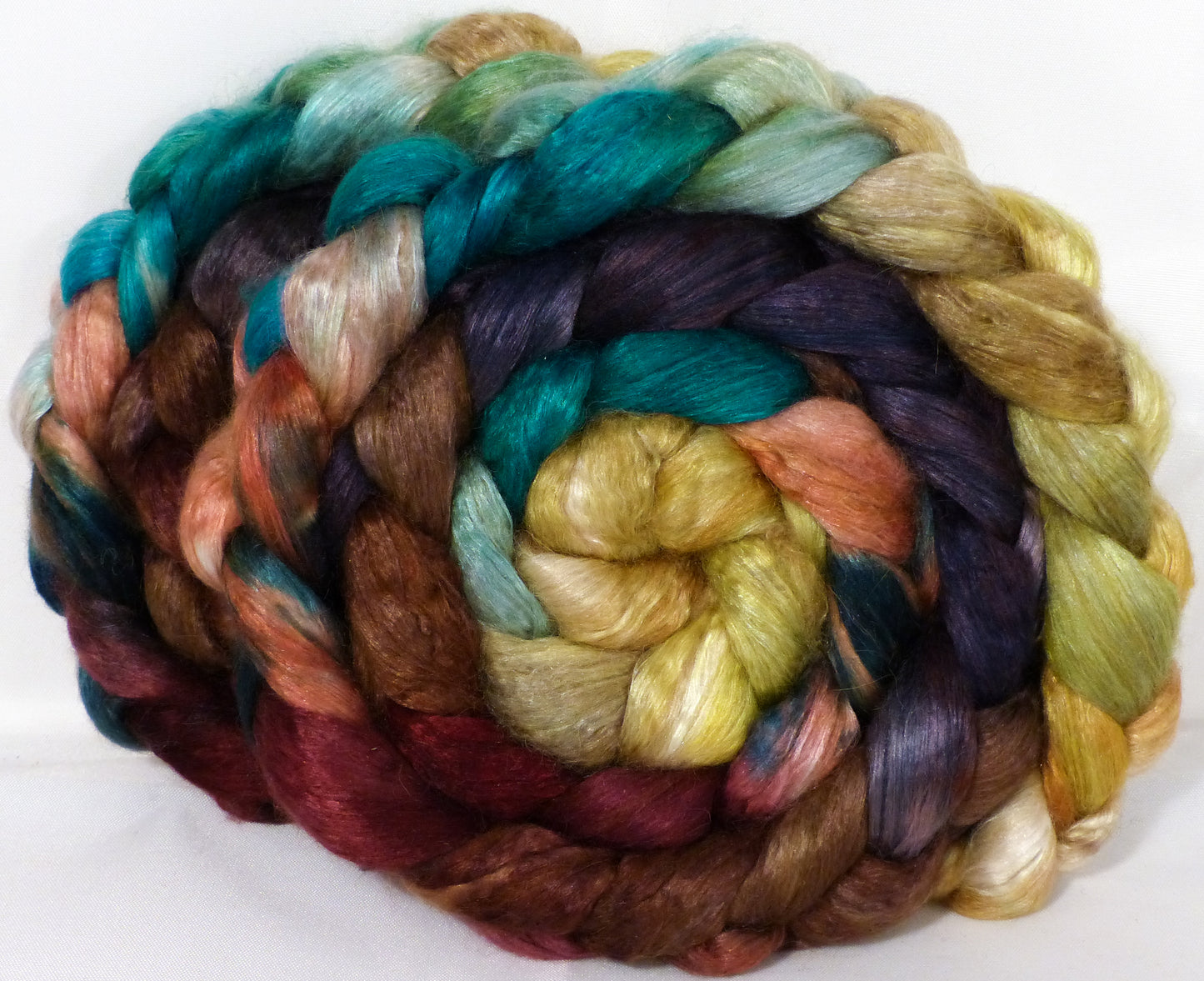 Hand dyed baby camel/ tussah silk top -Toadstools - (4.1 oz.) baby camel /silk ( 50/50) - Inglenook Fibers