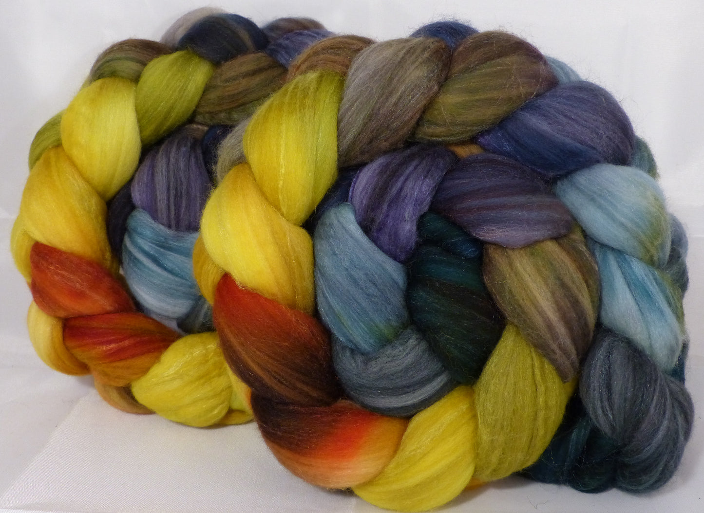 Batt in a Braid #35 -Golden Chain Tree- (5 oz.)Sw Merino (18.5 mic) /Merino (18.5 mic) /tussah Silk ( 40/40/20 ) - Inglenook Fibers