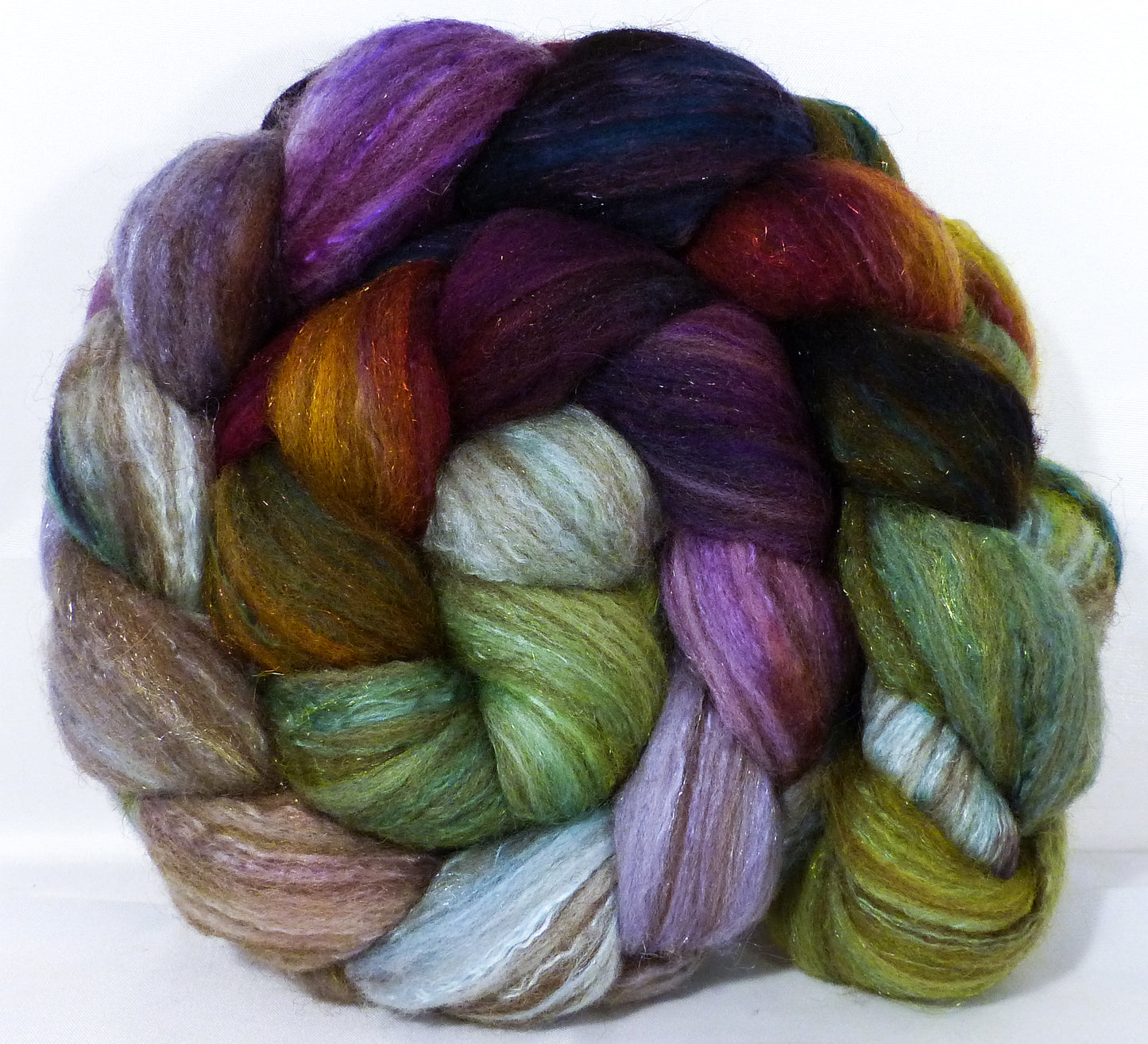 Batt in a Braid #7 -Milkweed -(4.9 oz.)Polwarth/ Manx / Mulberry silk/ Firestar (30/30/30/10) - Inglenook Fibers