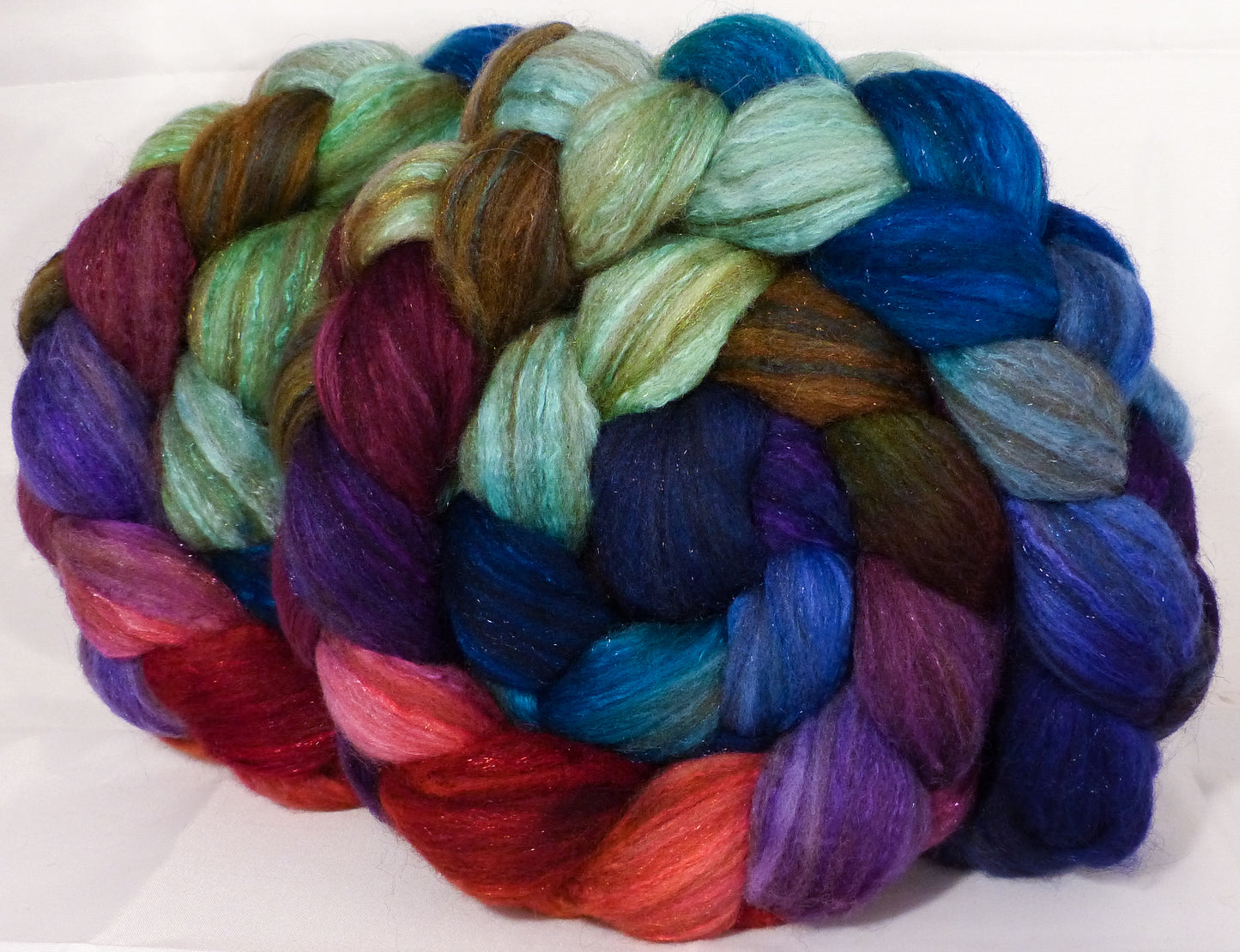 Batt in a Braid #7 -Jazzberry-(6.1 oz.)Polwarth/ Manx / Mulberry silk/ Firestar (30/30/30/10) - Inglenook Fibers