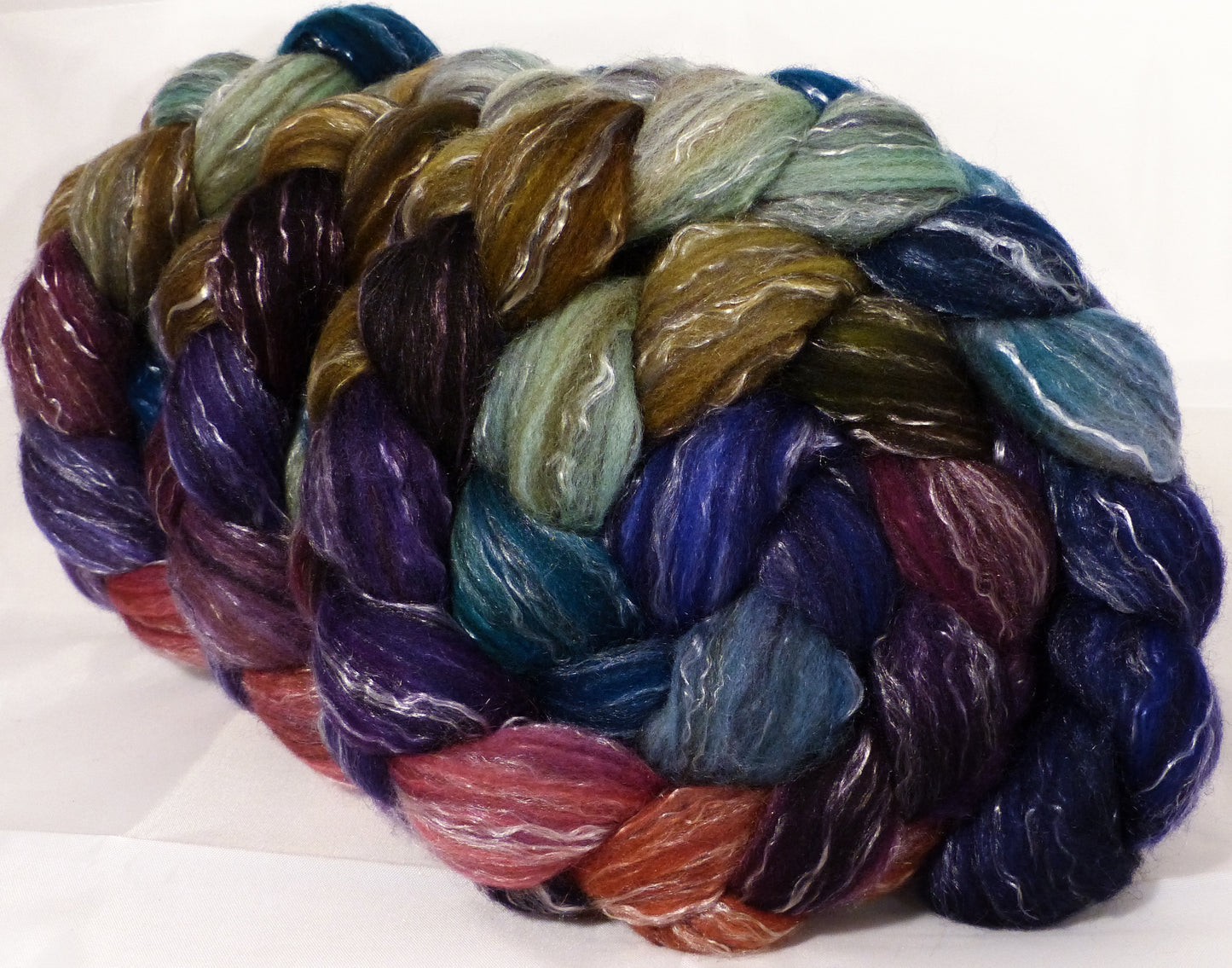 Batt in a Braid #2 -Jazzberry -(5.2 oz.)Polwarth/ Manx / Black tussah silk/ tencel (40/20/20/20) - Inglenook Fibers
