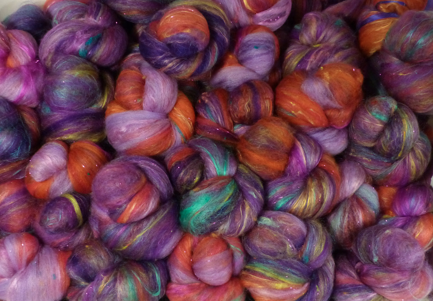 RESERVED for the Second lottery - Alice - Looking Glass Sticklebatts-( 3.9 oz. ) 30% Fleece, merino, silk, rambo, bamboo, silk noil, angelina - Inglenook Fibers