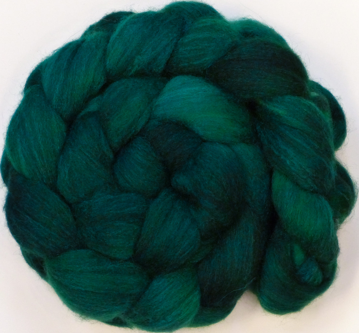 Batt in a Braid #27 - Malachite (5.5 oz) - Lt. Grey Shetland/ Falkland Merino / tussah silk (50/25/25) - Inglenook Fibers