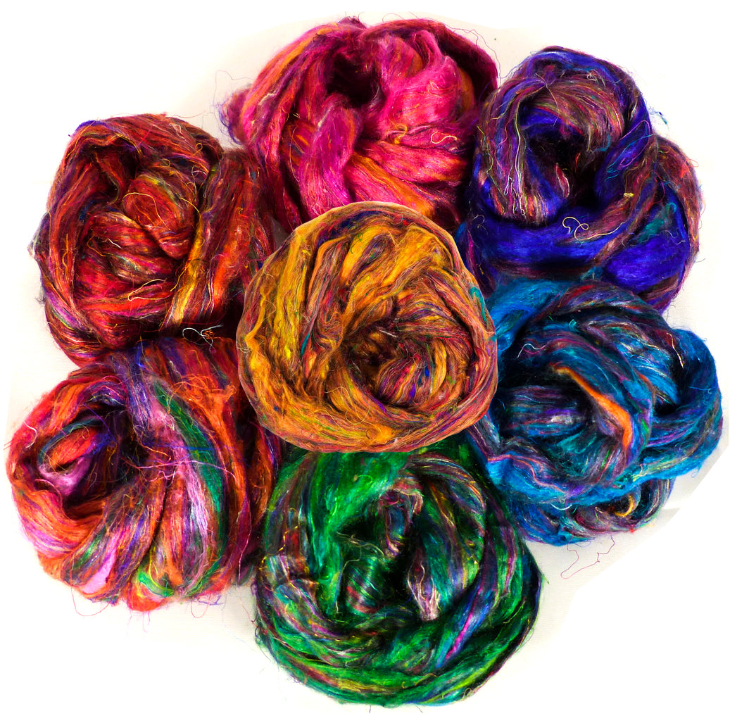 100% Sari Silk Top- Sampler- 3.5 oz total - Inglenook Fibers
