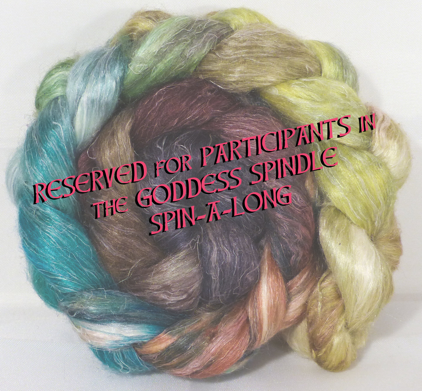 Hand dyed Tussah Silk / flax roving -Toadstools- ( 65/35)- (4.6 oz.) - Inglenook Fibers