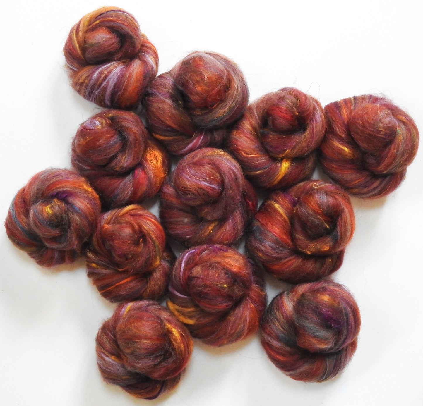 Cinnabar (3.9 oz.) NON-Sparkle Sticklebatts -CVM/Rambouillet/Border Leicester X fleece, merino, Hebridean, silk, sari silk