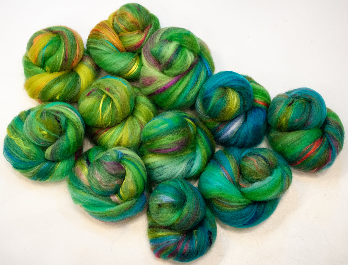 Rose-Ringed Parakeet - Non-Sparkle Sticklebatts - Romney fleece, merino, YAK, silk, silk noil