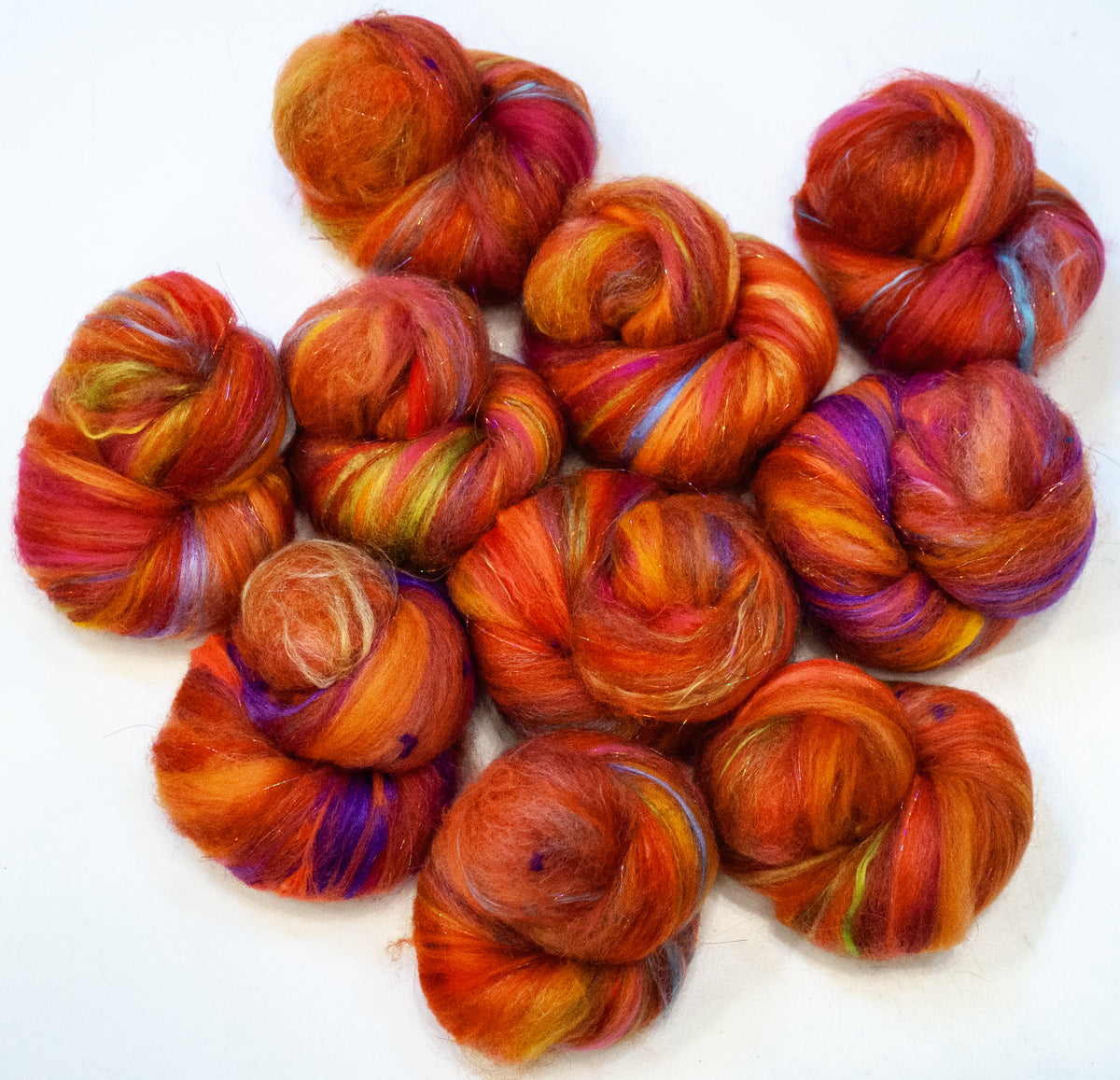 Aperol Spritz - Sparkle Sticklebatts - Romney fleece, merino, CVM/slight mohair blend, silk, silk noil, angelina