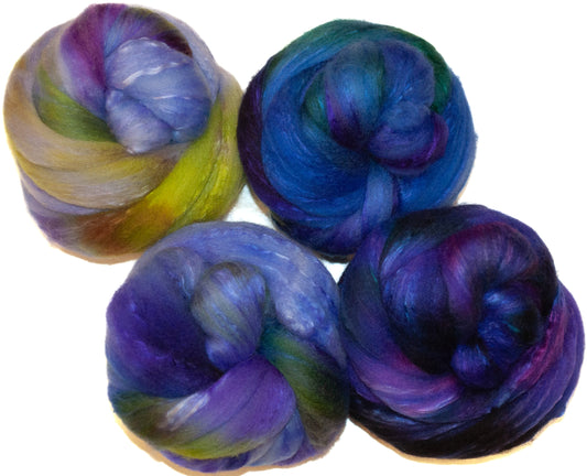 Blue-aholic (5.6 oz) -gradient set - Organic Polwarth/mulberry silk (80/20)