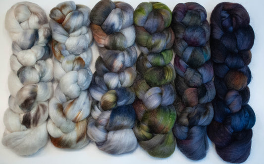 Slothy - Gradient Braid Set -(8.4 oz).- Batt in a Braid #62 ( Polwarth/ CASHMERE/ silk -50/25/25)