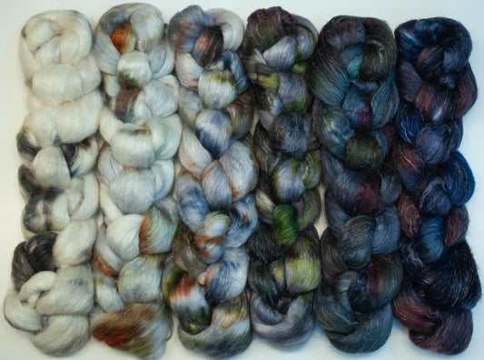 Slothy - Gradient Braid Set -(8.3 oz).- Batt in a Braid #29 ( Rambouillet/ tussah silk/FLAX -40/40/20)