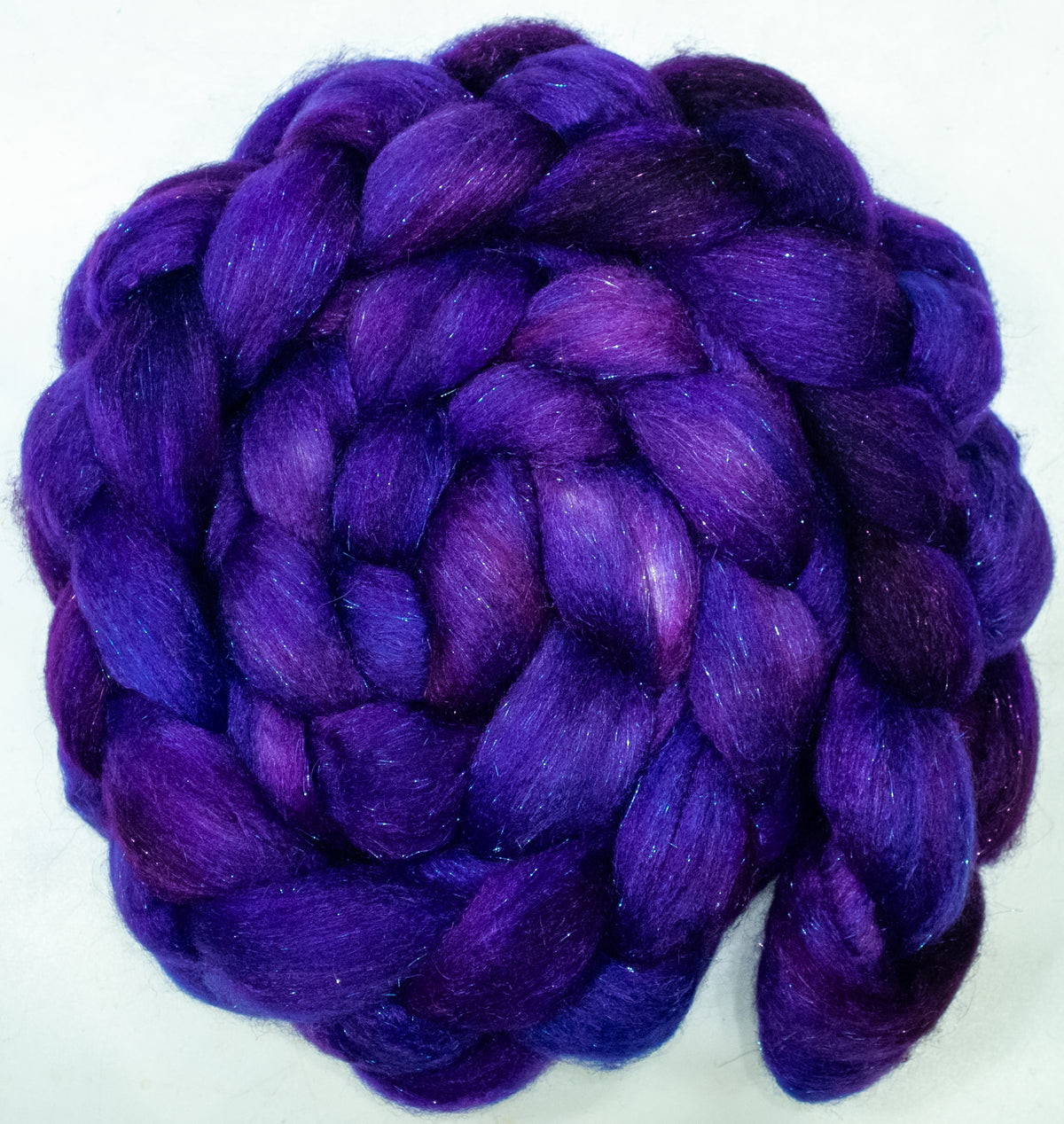 Ultraviolet (5.7 oz) - Batt in a Braid #67 - Polwarth/Baby Camel/Tussah Silk/Gold Stellina (40/25/25/10)