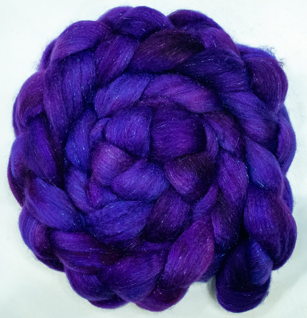 Ultraviolet (5.7 oz) - Batt in a Braid #67 - Polwarth/Baby Camel/Tussah Silk/Gold Stellina (40/25/25/10)