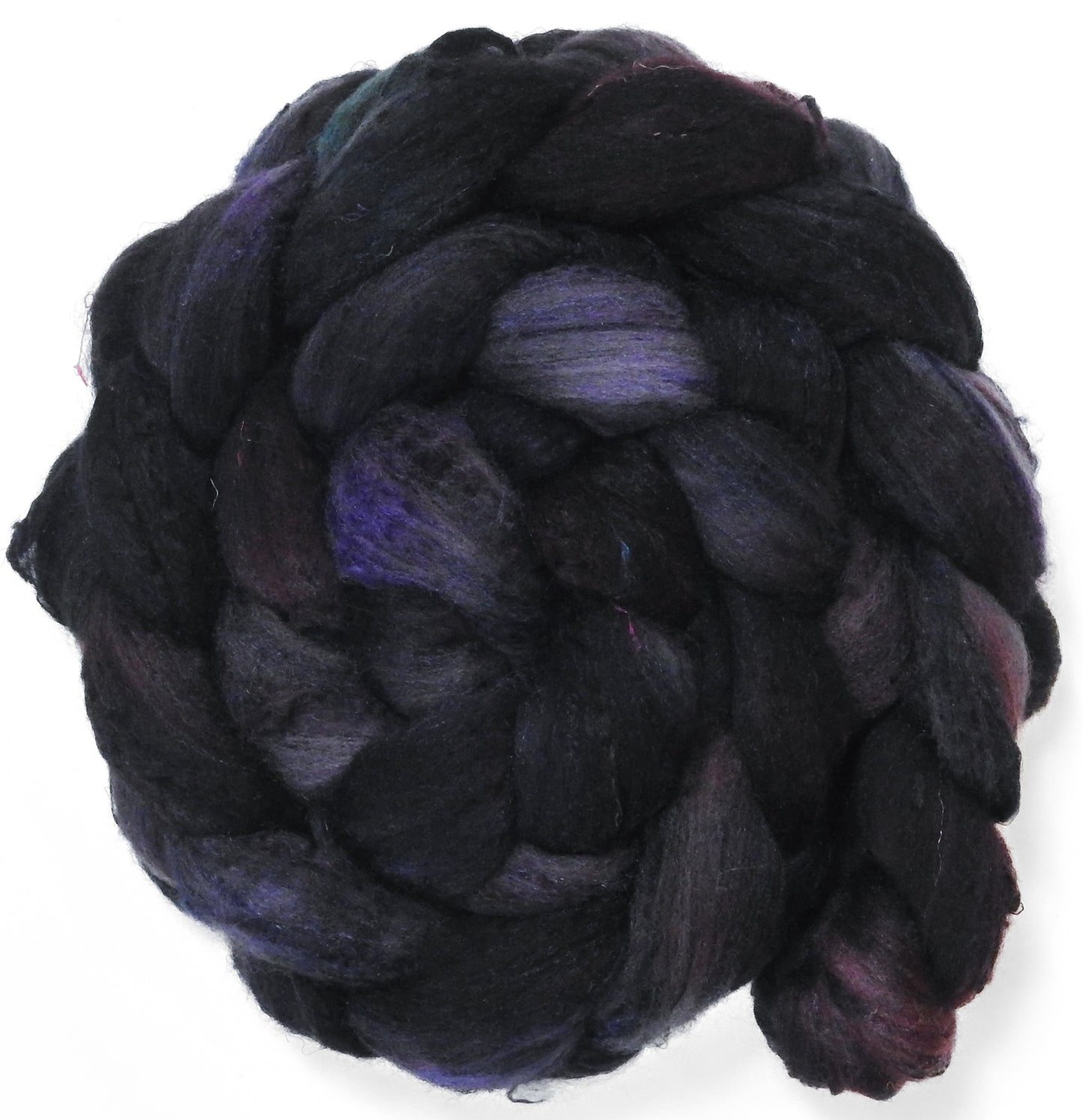 Witch-King (5.7 oz) - Batt in a Braid #65 - Rambouillet/ Cormo / Sari  silk/ Tussah silk (40/25/25/10)