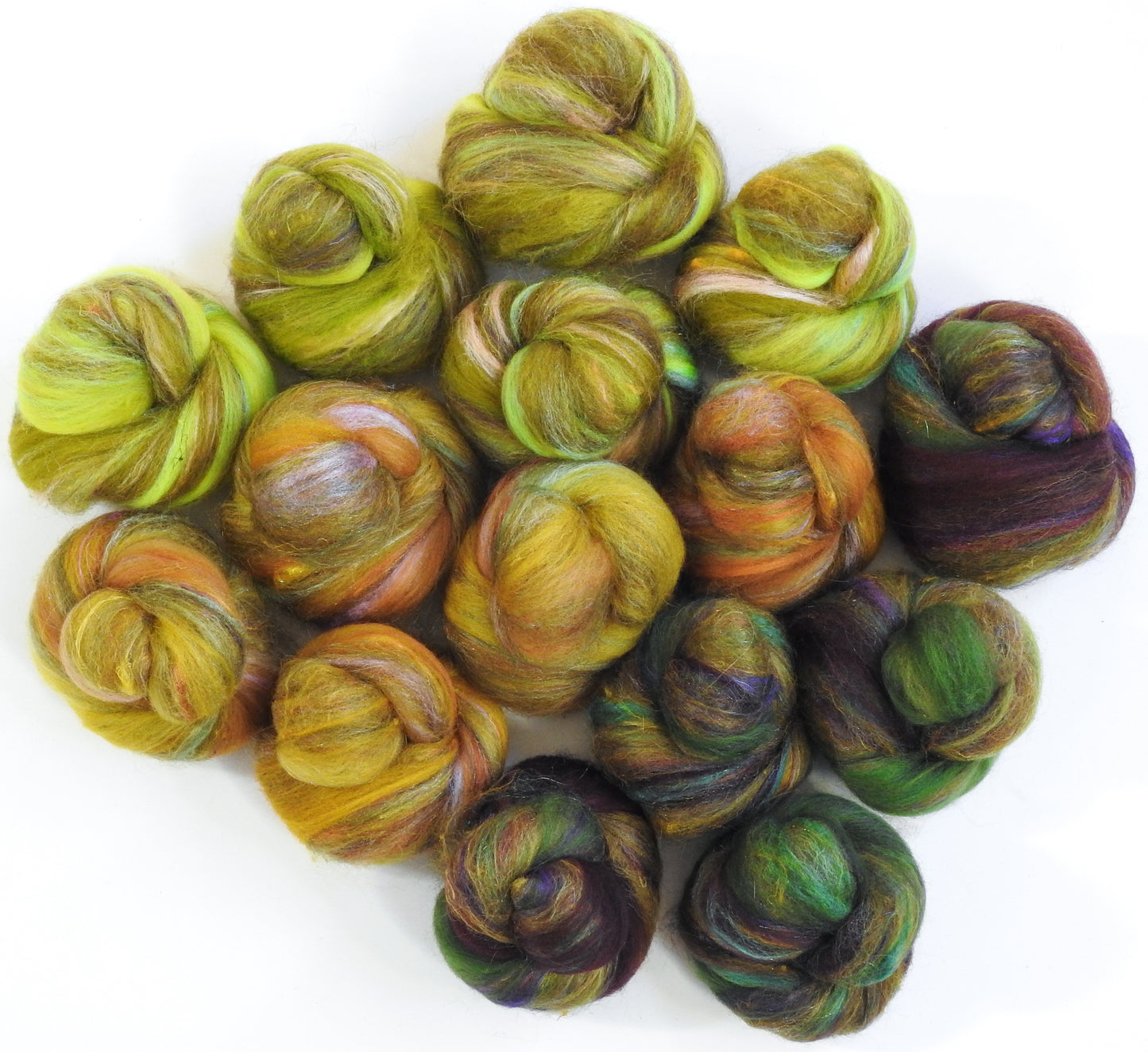 Olive Grove - Sparkle Sticklebatts (4.3 oz) - CVM/Rambo Fleece, Merino, Alpaca, silk, sari silk, firestar