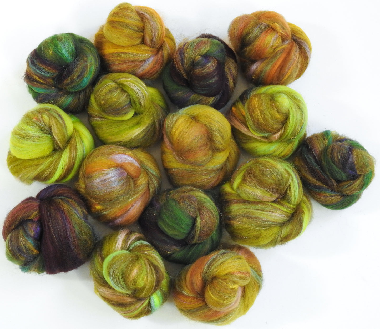 Olive Grove - Sparkle Sticklebatts (4.3 oz) - CVM/Rambo Fleece, Merino, Alpaca, silk, sari silk, firestar