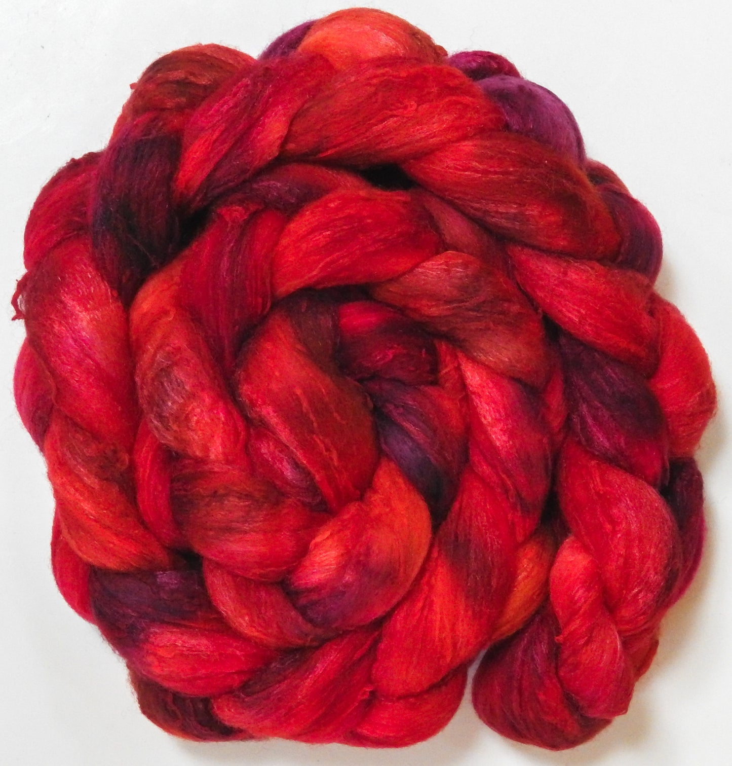 Empire Apple (5.7 oz) - Batt in a Braid #66 - Cormo/ Tussah Silk / Silk Slubs(60/25/15)