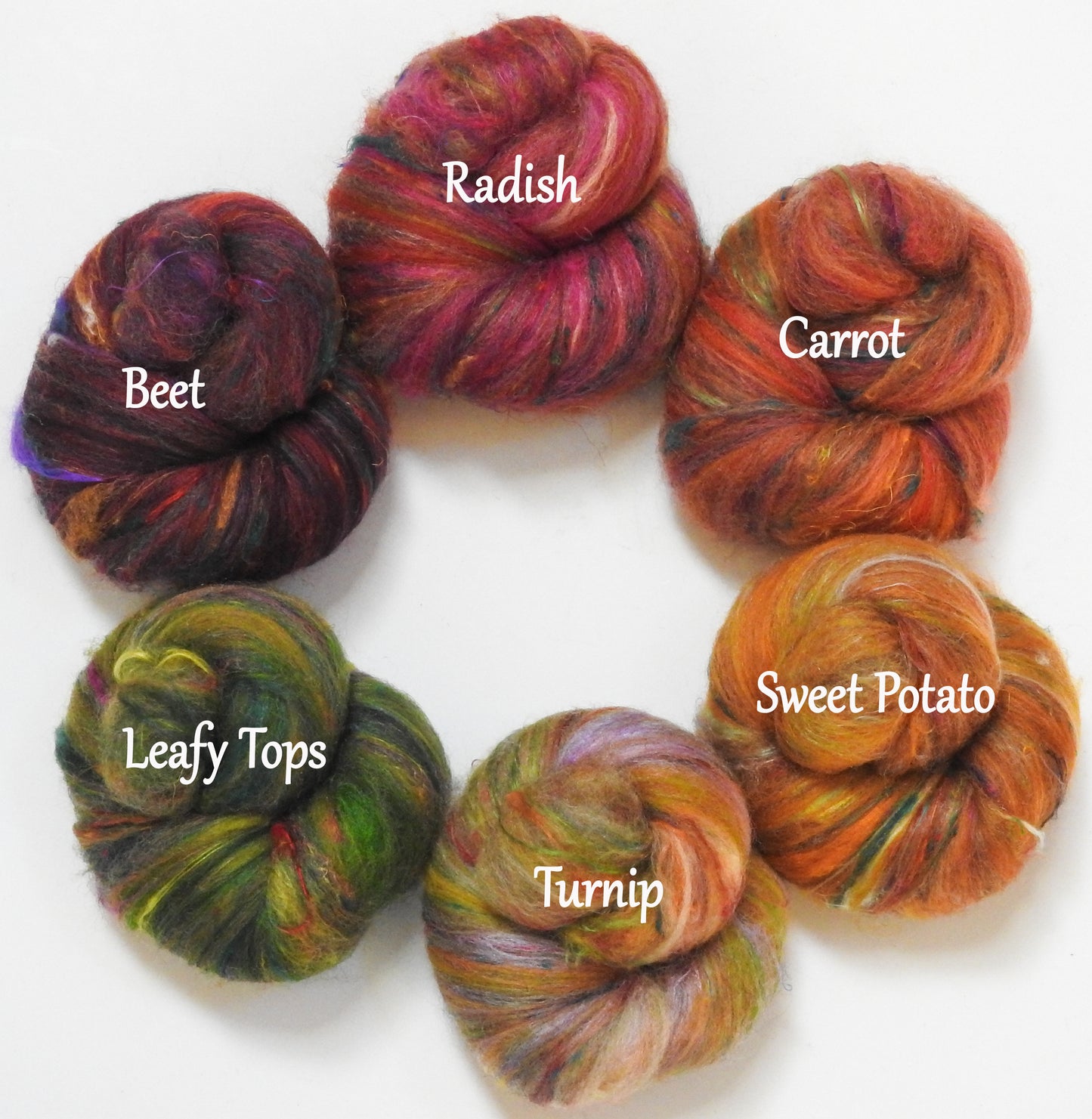 Root Vegetables - NON-Sparkle Sticklebatts - (4.2 oz) - CVM/Rambouillet fleece, merino, silk, sari silk, bamboo