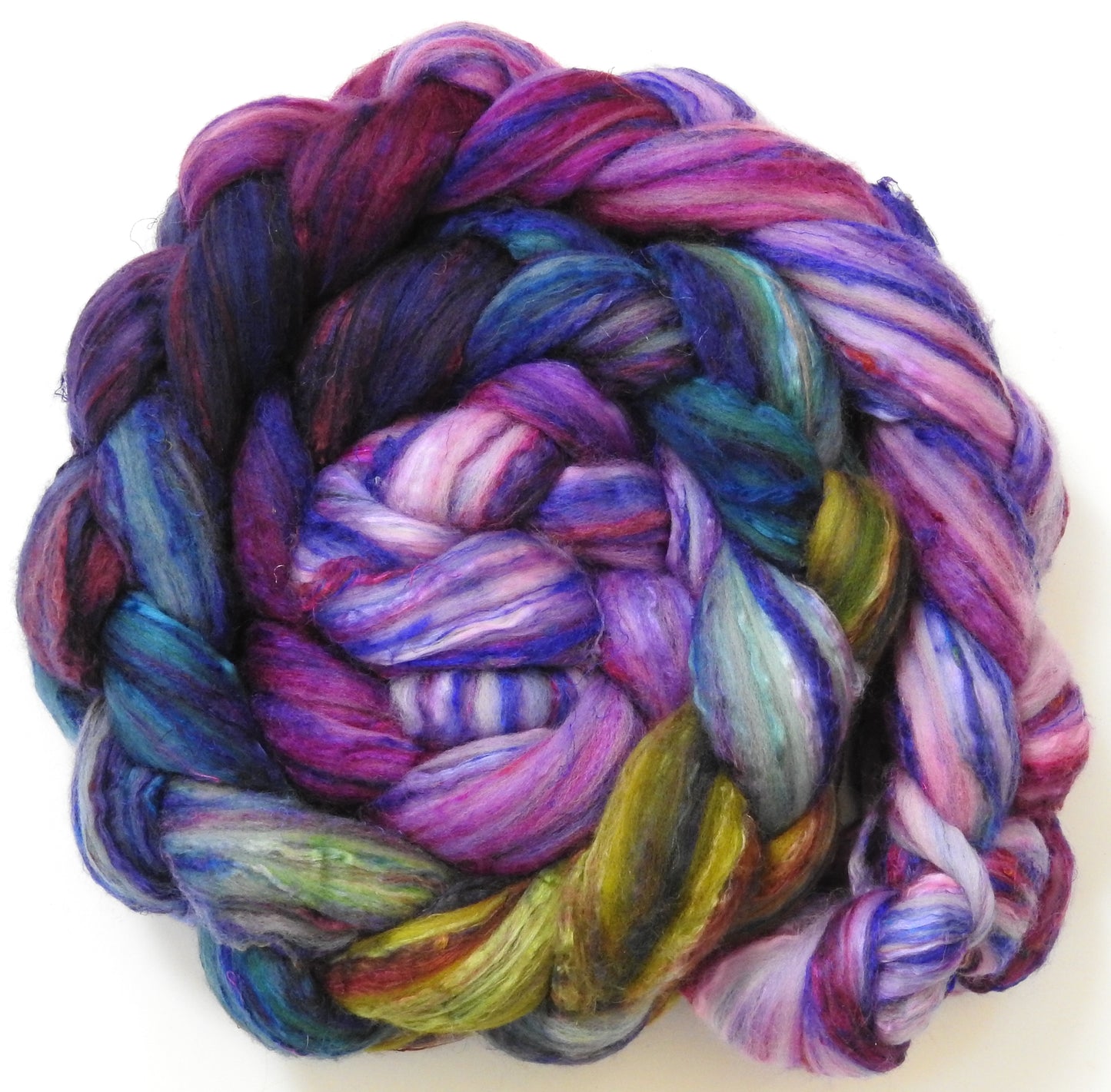 Peach Blossom (5.7 oz) - Batt in a Braid #39 - Merino/ Mulberry Silk / Sari Silk (50/25/25)