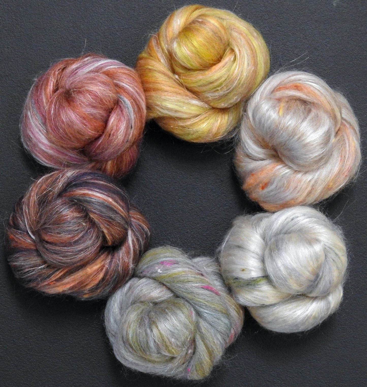 Mushrooms Blend Sampler Set (3 oz) - Bfl/ Tussah Silk/ Shetland /Tweed Blend/ Mint Fiber/ FLAX (25/25/15/15/1010)