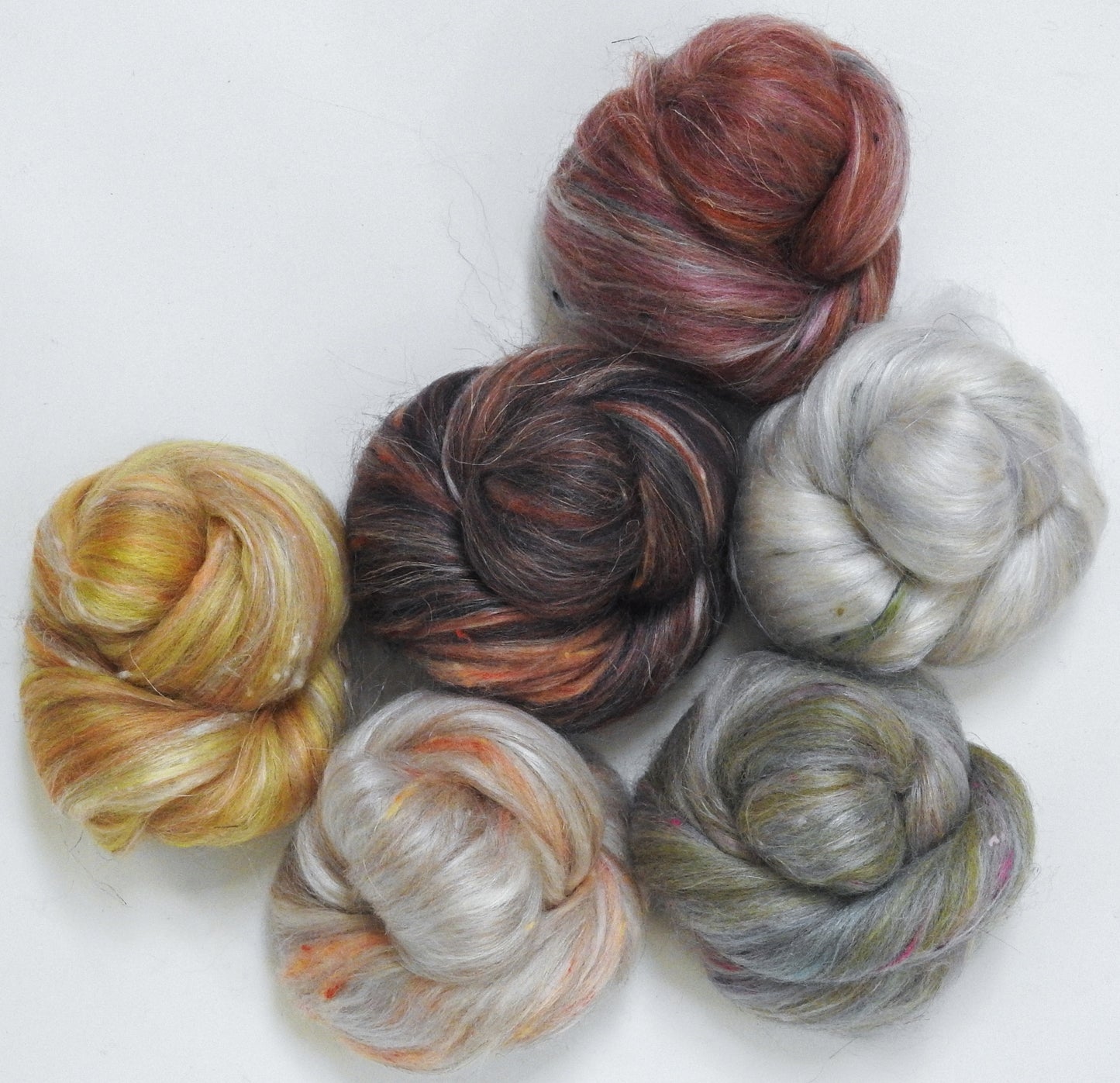 Mushrooms Blend Sampler Set (3 oz) - Bfl/ Tussah Silk/ Shetland /Tweed Blend/ Mint Fiber/ FLAX (25/25/15/15/1010)