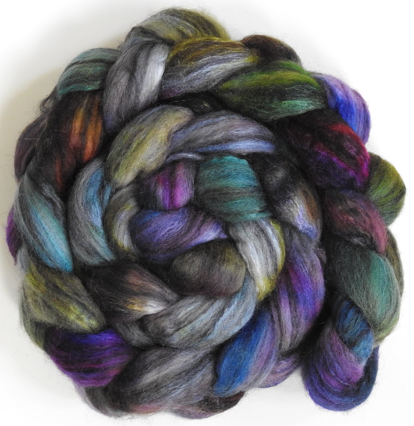 Geode (5.2 oz) Batt in a Braid #64 (Cormo/ Grey Cashgora/ Tussah Silk (50/25/25)