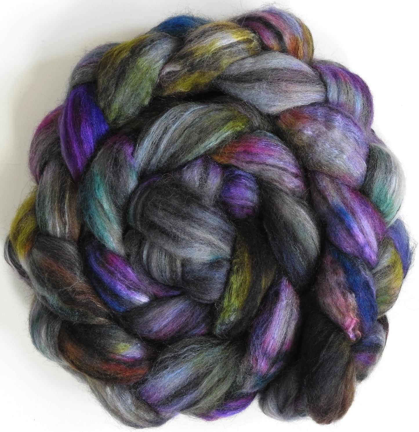 Geode (5.2 oz) Batt in a Braid #64 (Cormo/ Grey Cashgora/ Tussah Silk (50/25/25)