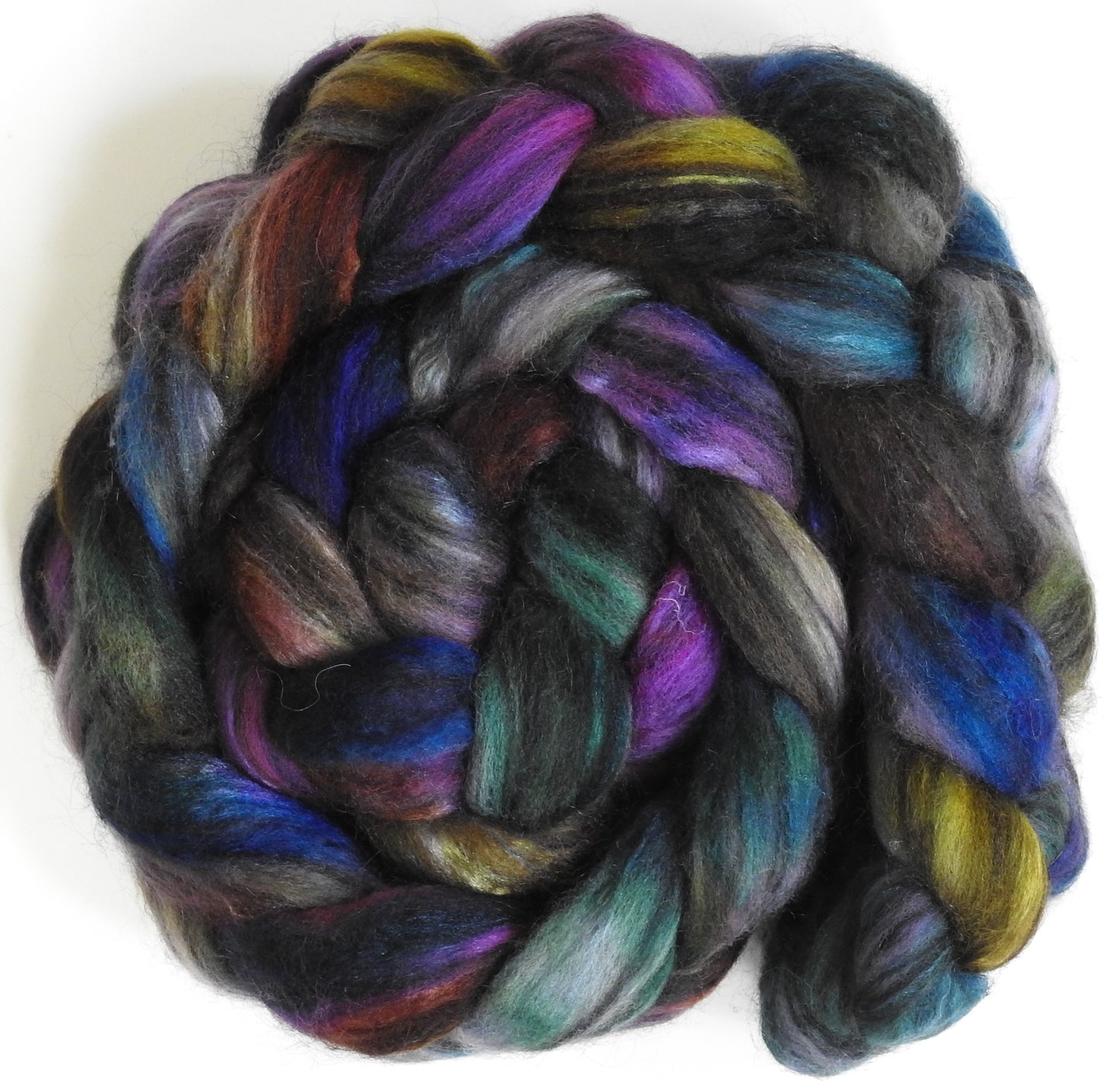 Geode (5.2 oz) Batt in a Braid #64 (Cormo/ Grey Cashgora/ Tussah Silk (50/25/25)