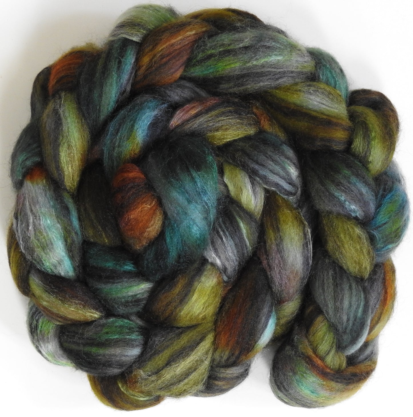 Stonecrop (5.2 oz) Batt in a Braid #64 (Cormo/ Grey Cashgora/ Tussah Silk (50/25/25)