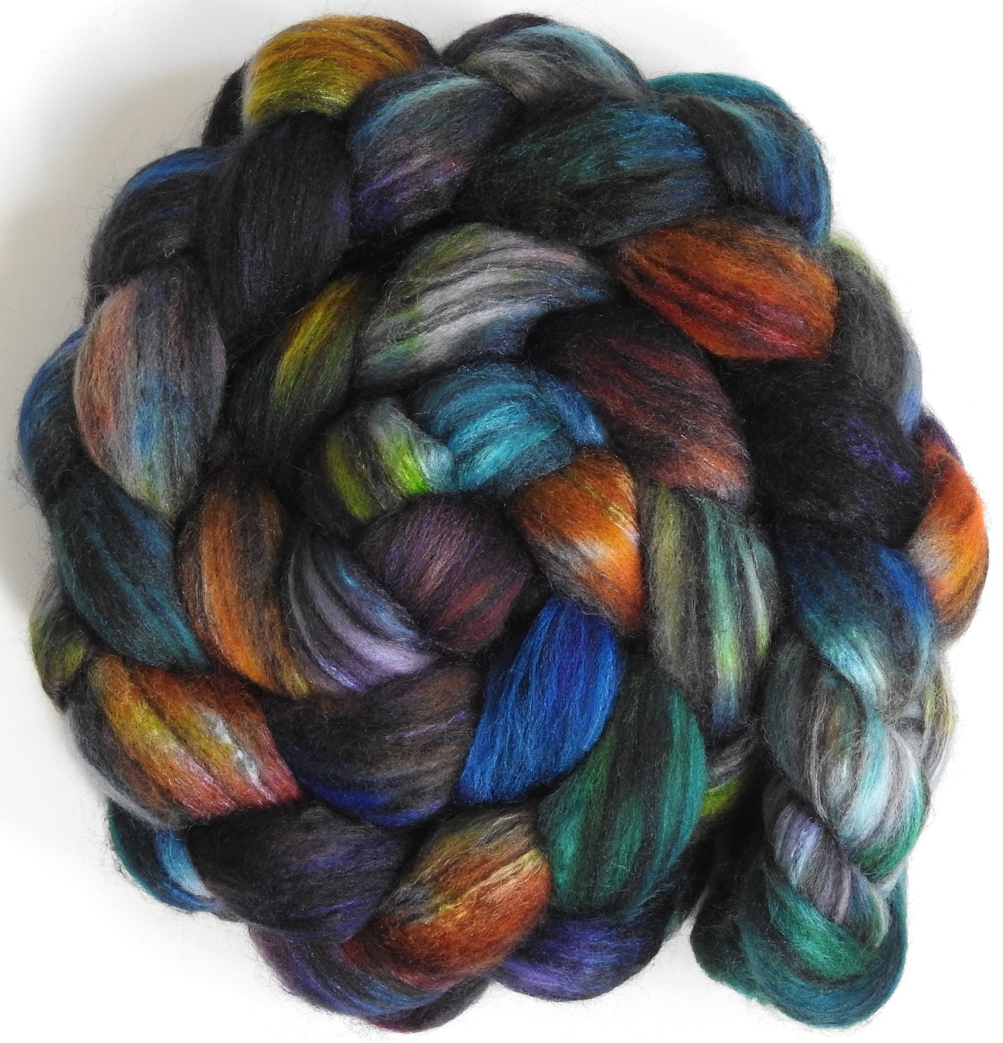 Birds of a Feather (5.2 oz) Batt in a Braid #64 (Cormo/ Grey Cashgora/ Tussah Silk (50/25/25)