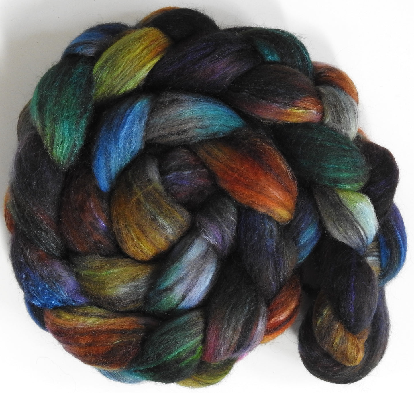 Birds of a Feather (5.2 oz) Batt in a Braid #64 (Cormo/ Grey Cashgora/ Tussah Silk (50/25/25)