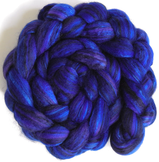 Blue Orchid (5.2 oz) Batt in a Braid #64 (Cormo/ Grey Cashgora/ Tussah Silk (50/25/25)