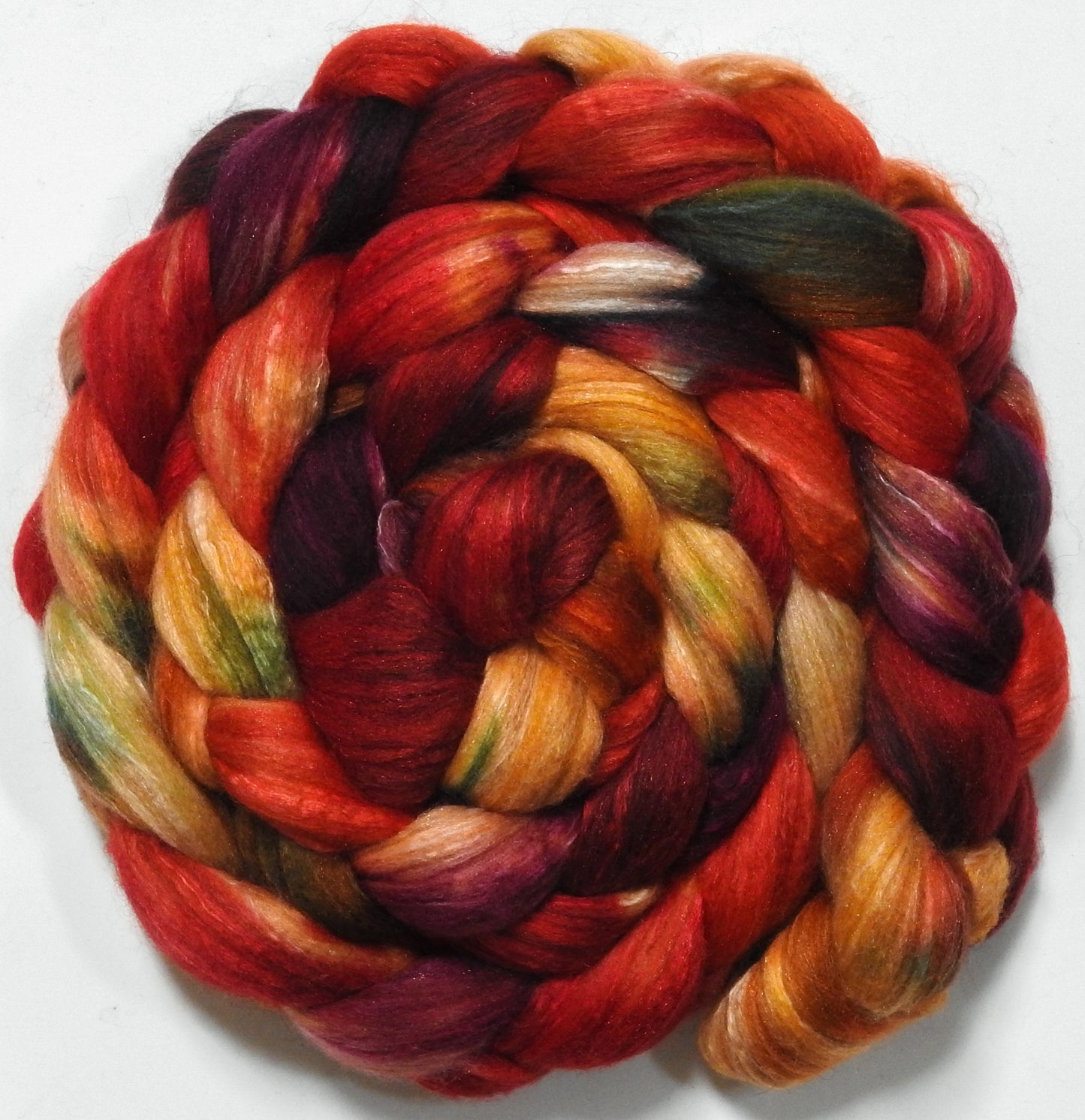 Dragon-Fire (5.6 oz) - Batt in a Braid #7 - Polwarth/ Manx / Mulberry silk/ Firestar (30/30/30/10)