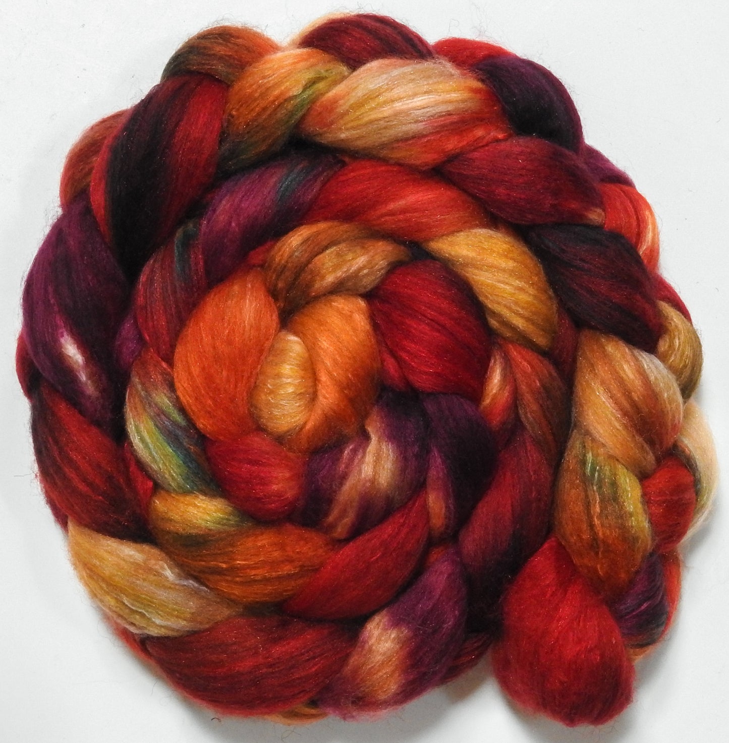 Dragon-Fire (5.6 oz) - Batt in a Braid #7 - Polwarth/ Manx / Mulberry silk/ Firestar (30/30/30/10)