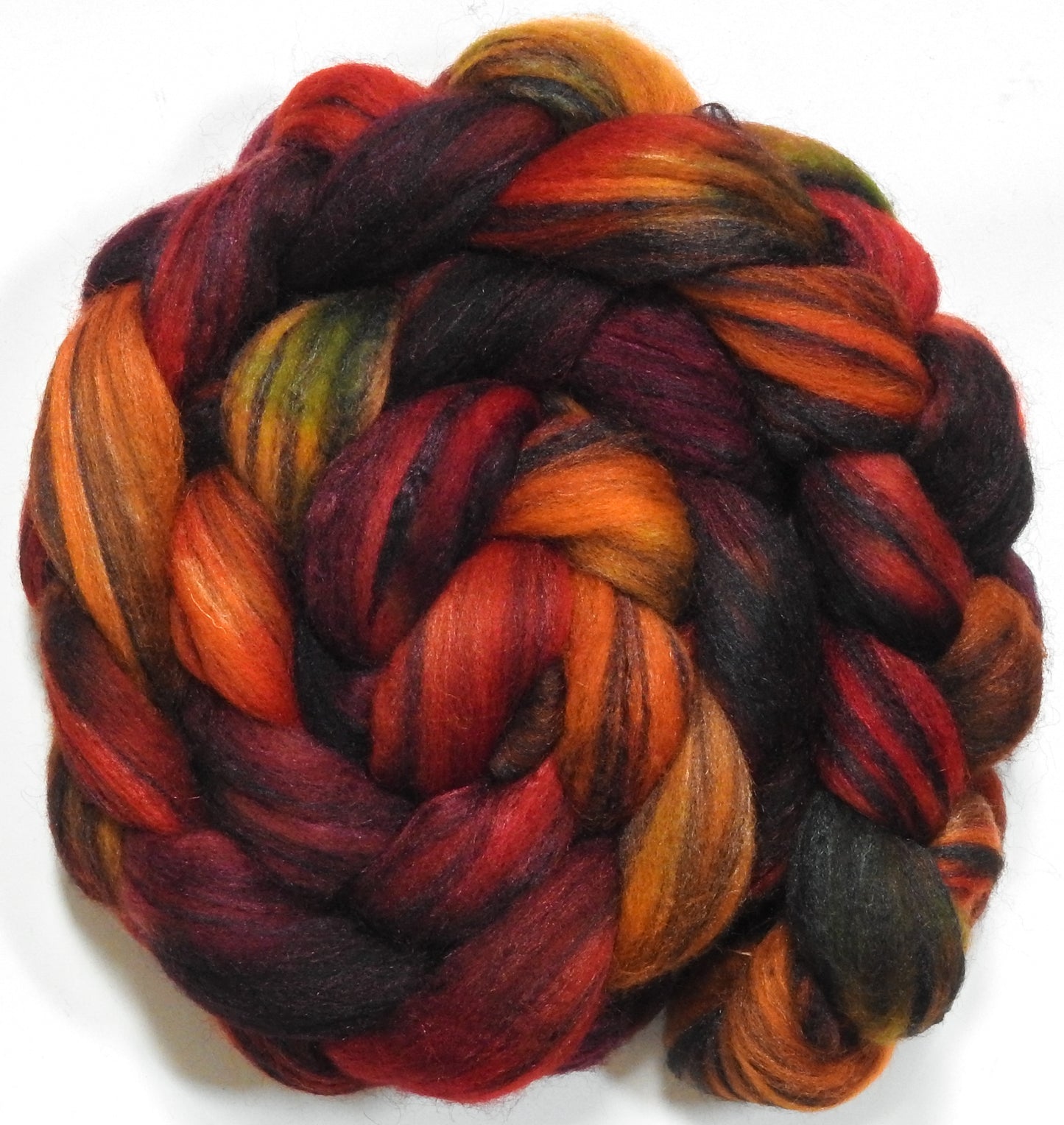 Dragon-Fire (5.8 oz) - Batt in a Braid #68 - Lt. Grey Shetland/ Falkland Merino / Black tussah silk (45/30/25)