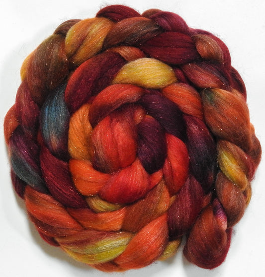 Dragon-Fire (5.6 oz) - Batt in a Braid #67 - Polwarth/Baby Camel/Tussah Silk/ Gold Stellina (40/25/25/10)
