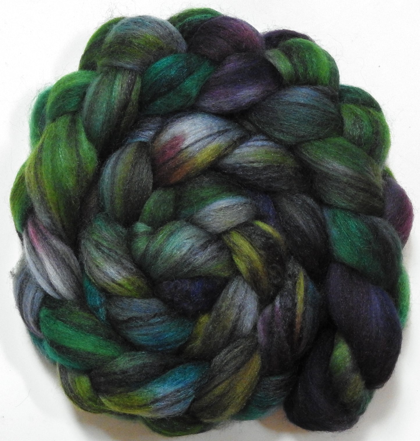 Watcher in the Water (5.7 oz) - Batt in a Braid #68 - Lt. Grey Shetland/ Falkland Merino / Black tussah silk (45/30/25)