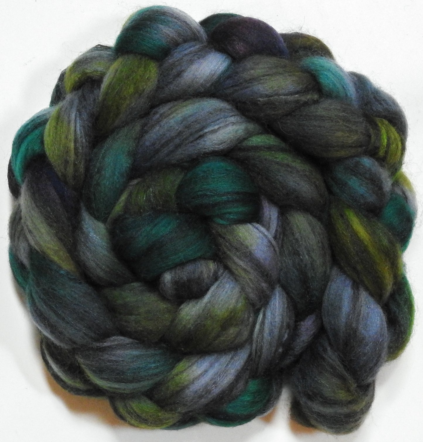 Watcher in the Water (5.7 oz) - Batt in a Braid #68 - Lt. Grey Shetland/ Falkland Merino / Black tussah silk (45/30/25)
