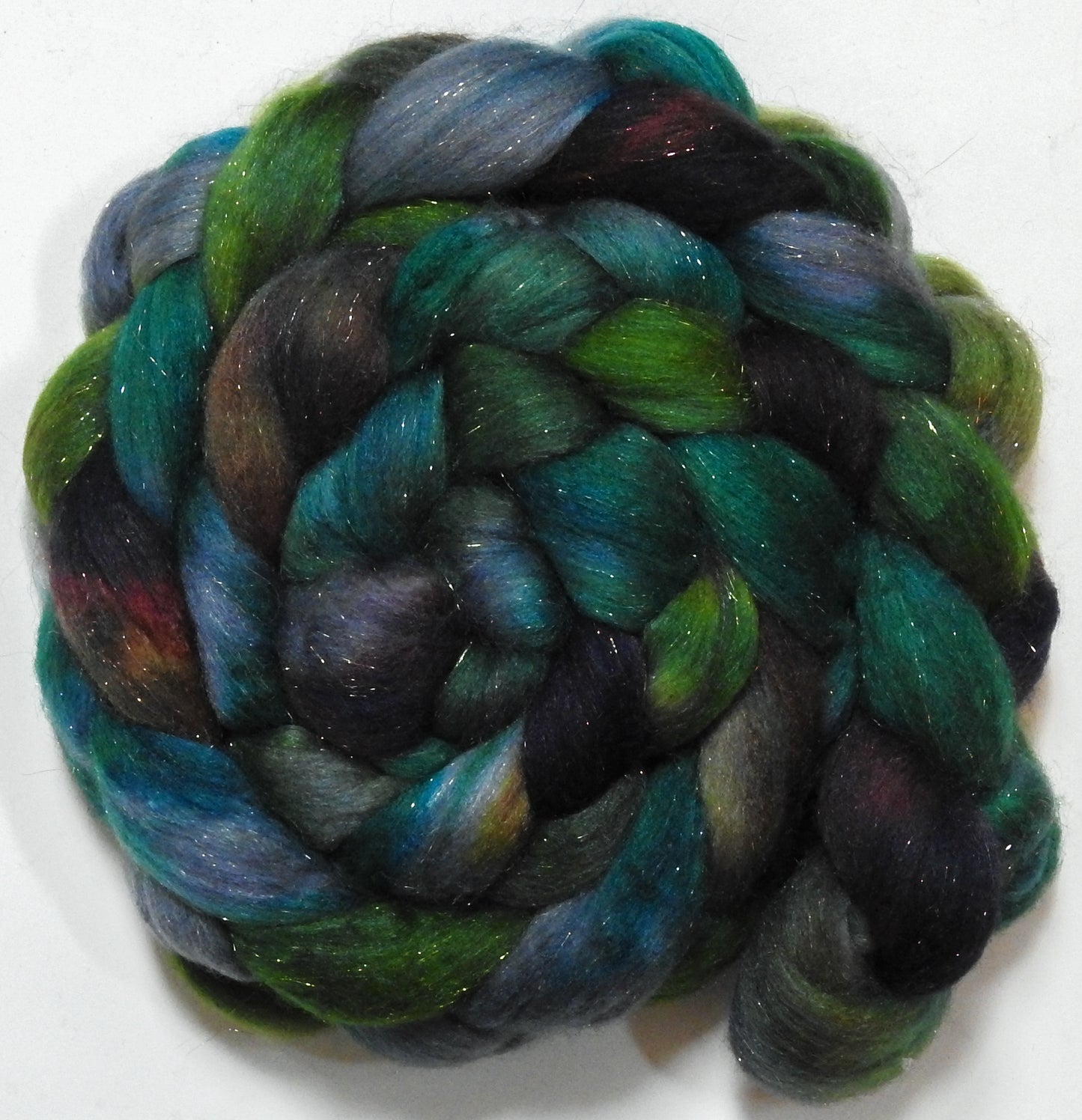 Watcher in the Water (5.6 oz) - Batt in a Braid #67 - Polwarth/Baby Camel/Tussah Silk/ Gold Stellina (40/25/25/10)