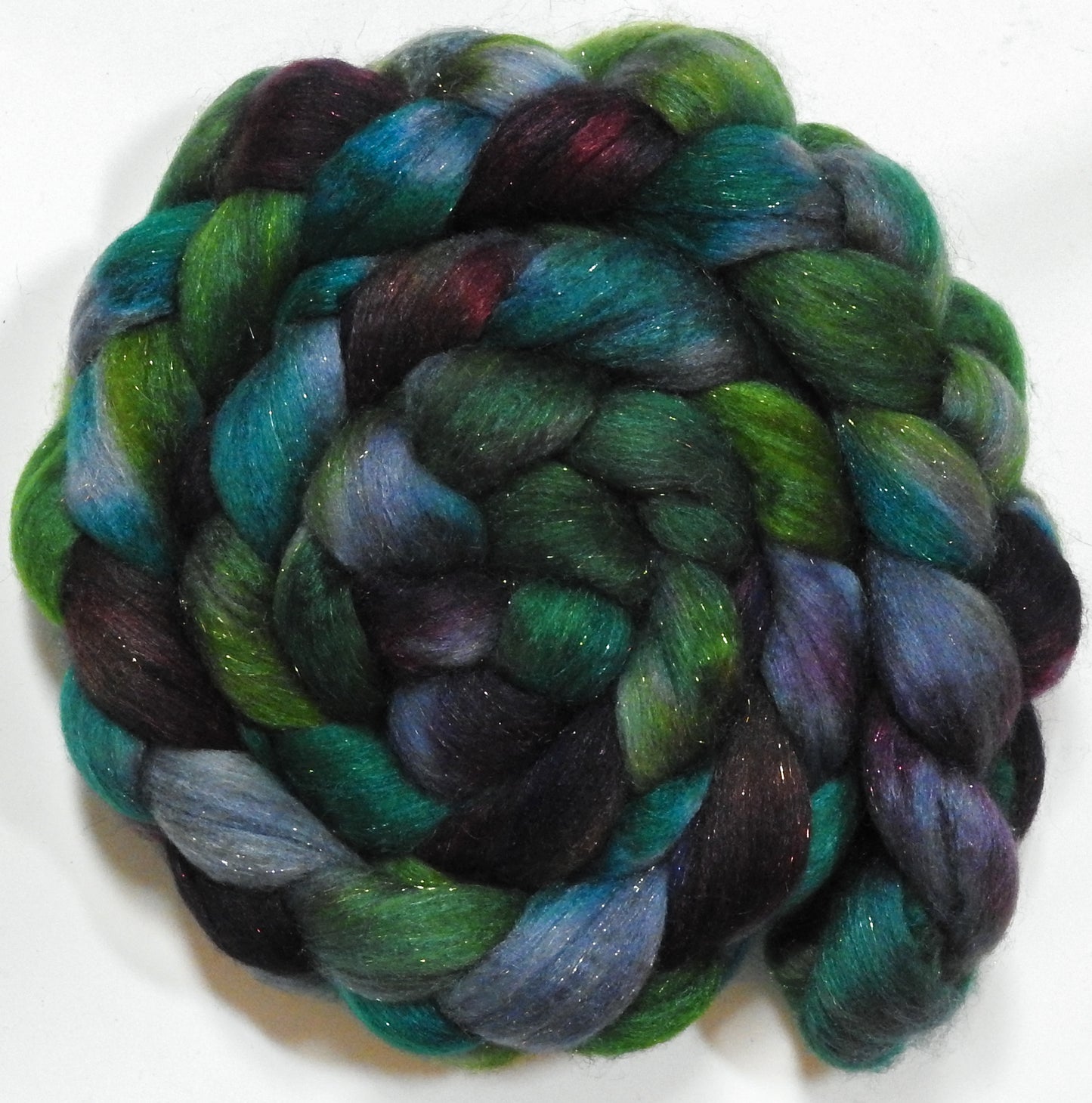 Watcher in the Water (5.6 oz) - Batt in a Braid #67 - Polwarth/Baby Camel/Tussah Silk/ Gold Stellina (40/25/25/10)