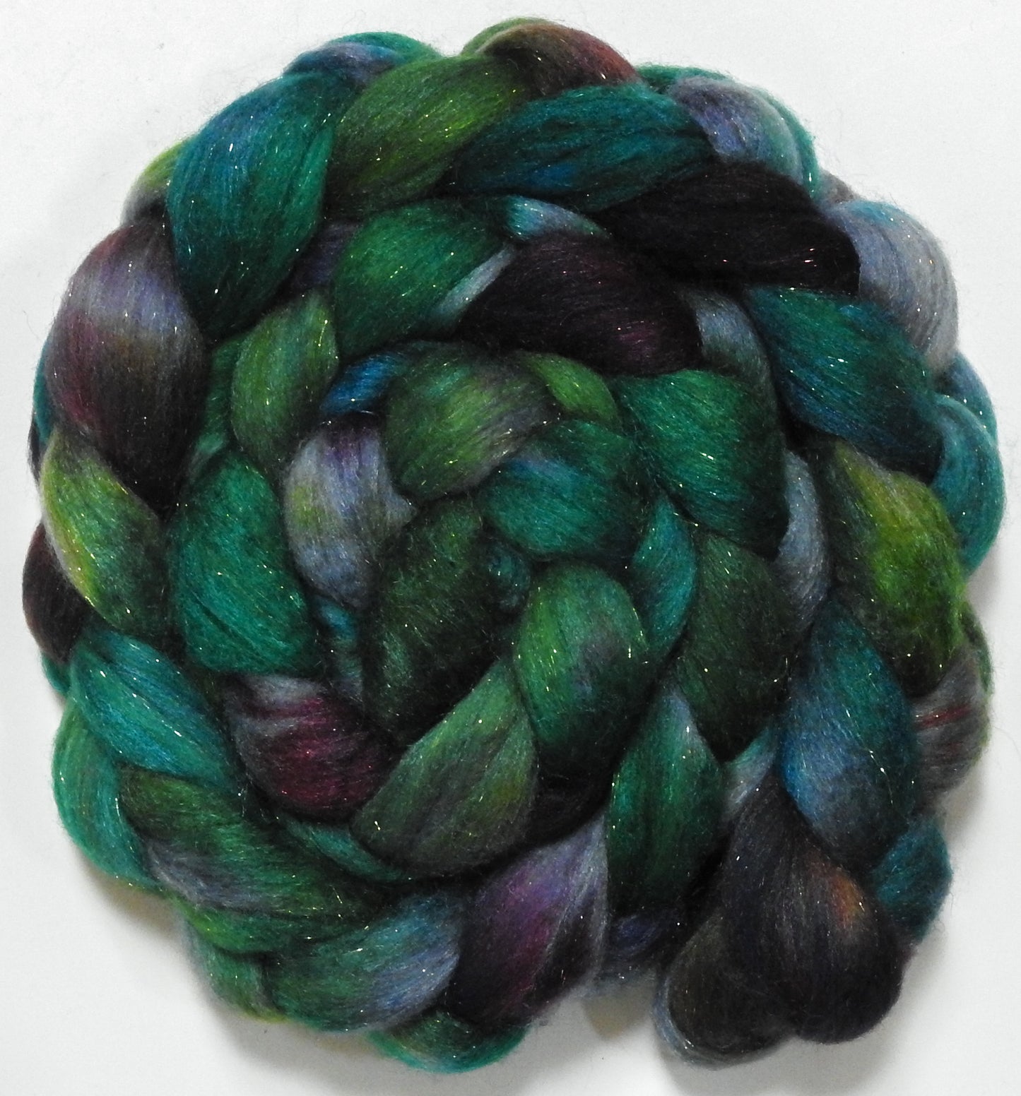 Watcher in the Water (5.6 oz) - Batt in a Braid #67 - Polwarth/Baby Camel/Tussah Silk/ Gold Stellina (40/25/25/10)