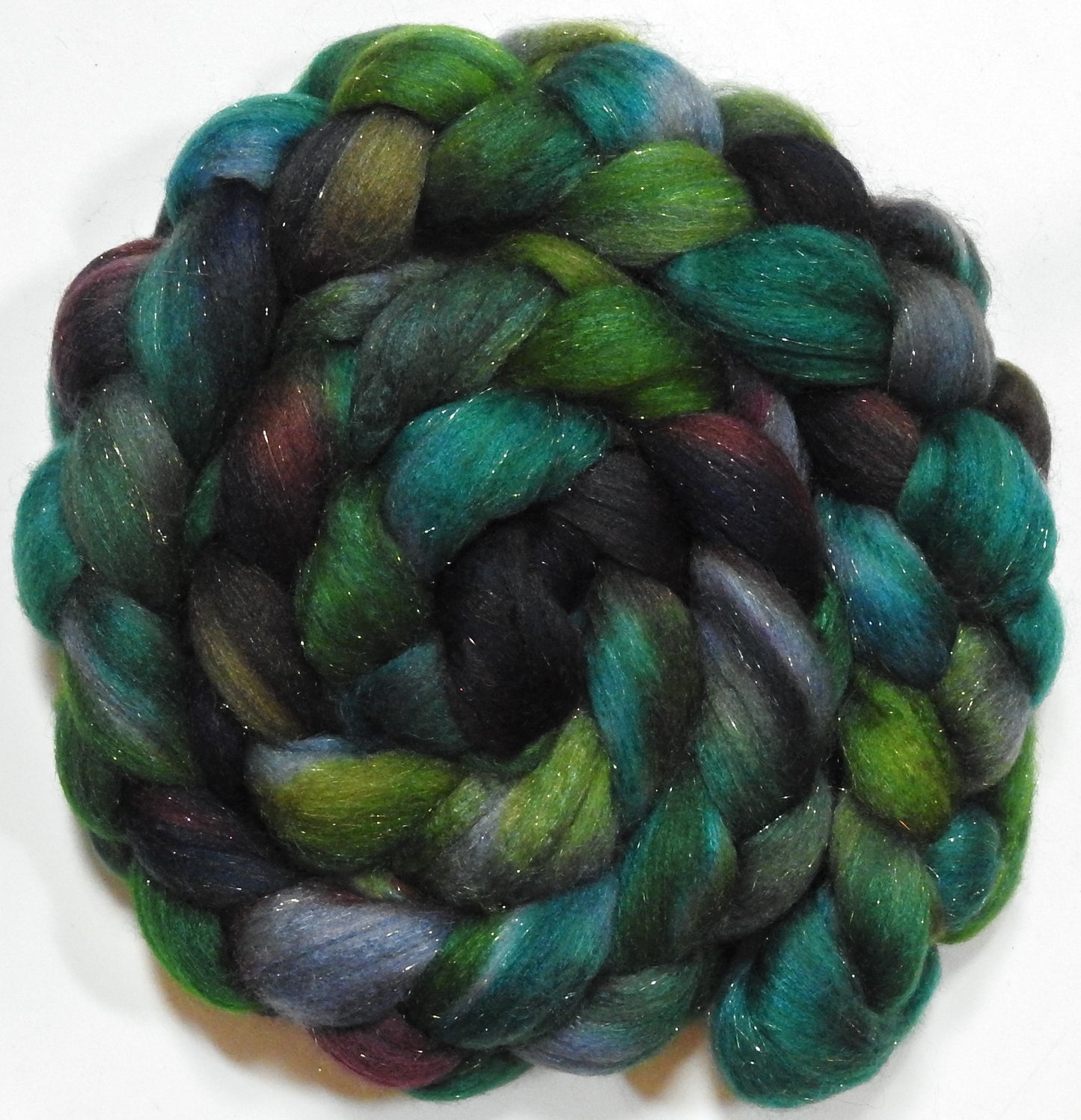 Watcher in the Water (5.6 oz) - Batt in a Braid #67 - Polwarth/Baby Camel/Tussah Silk/ Gold Stellina (40/25/25/10)