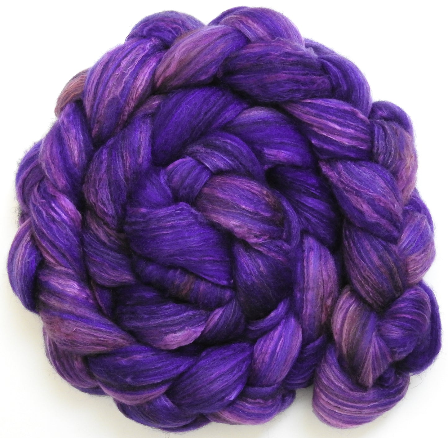 Crushed Velvet (5.5 oz) - Batt in a Braid #7 - Polwarth/ Manx / Mulberry silk/ Firestar (30/30/30/10)